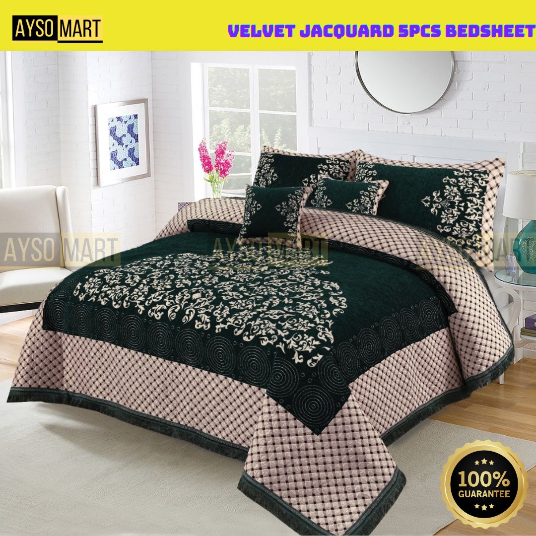 Luxury 5-Pcs Velvet Jacquard King size Bedsheet Set