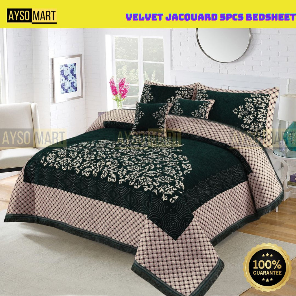 Luxury 5-Pcs Velvet Jacquard King size Bedsheet Set