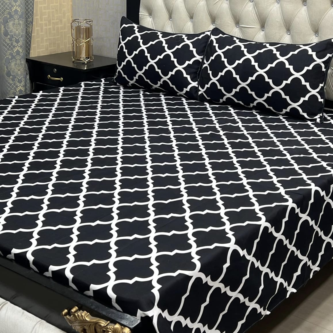 3D Leather Crystal Cotton Bedsheet AM3D-00414