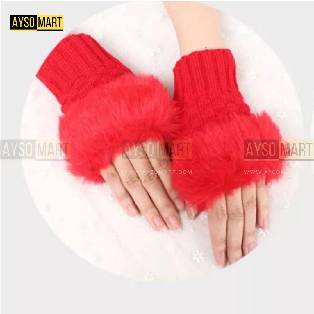 Winter Faux Rabbit Fur Gloves For Women