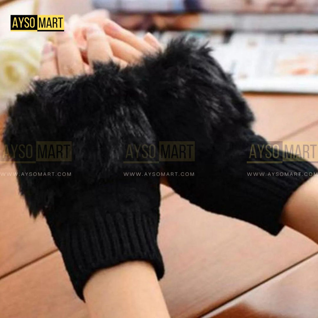 Winter Faux Rabbit Fur Gloves For Women