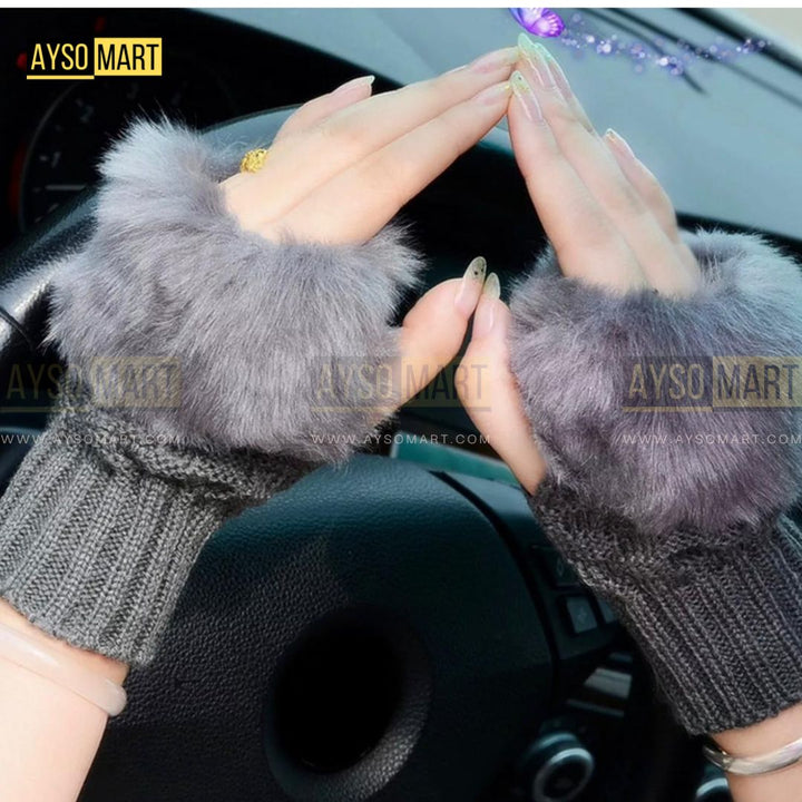 Winter Faux Rabbit Fur Gloves For Women