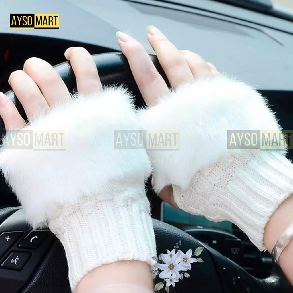Winter Faux Rabbit Fur Gloves For Women
