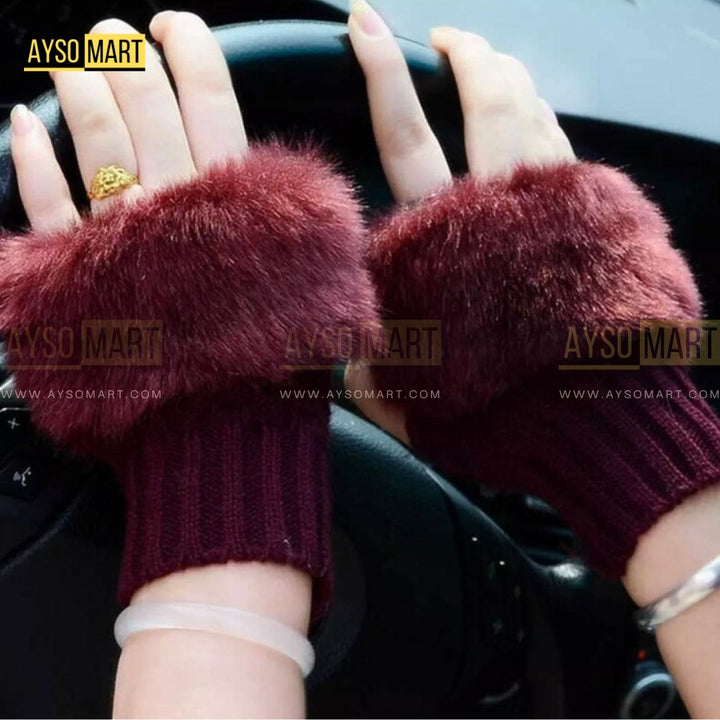 Winter Faux Rabbit Fur Gloves For Women