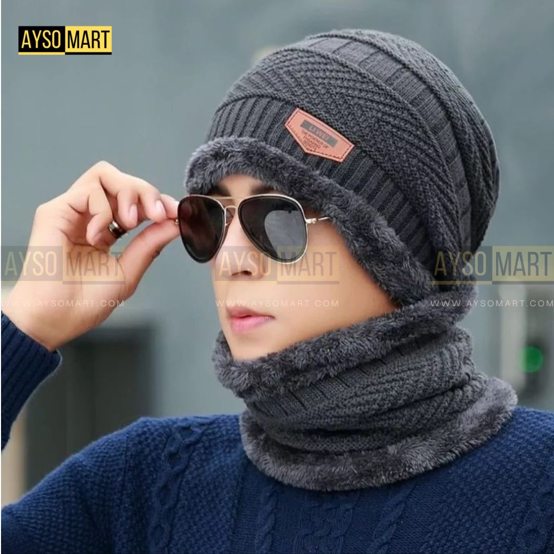 Beanie Wool Cap With Neck Warmer Unisex