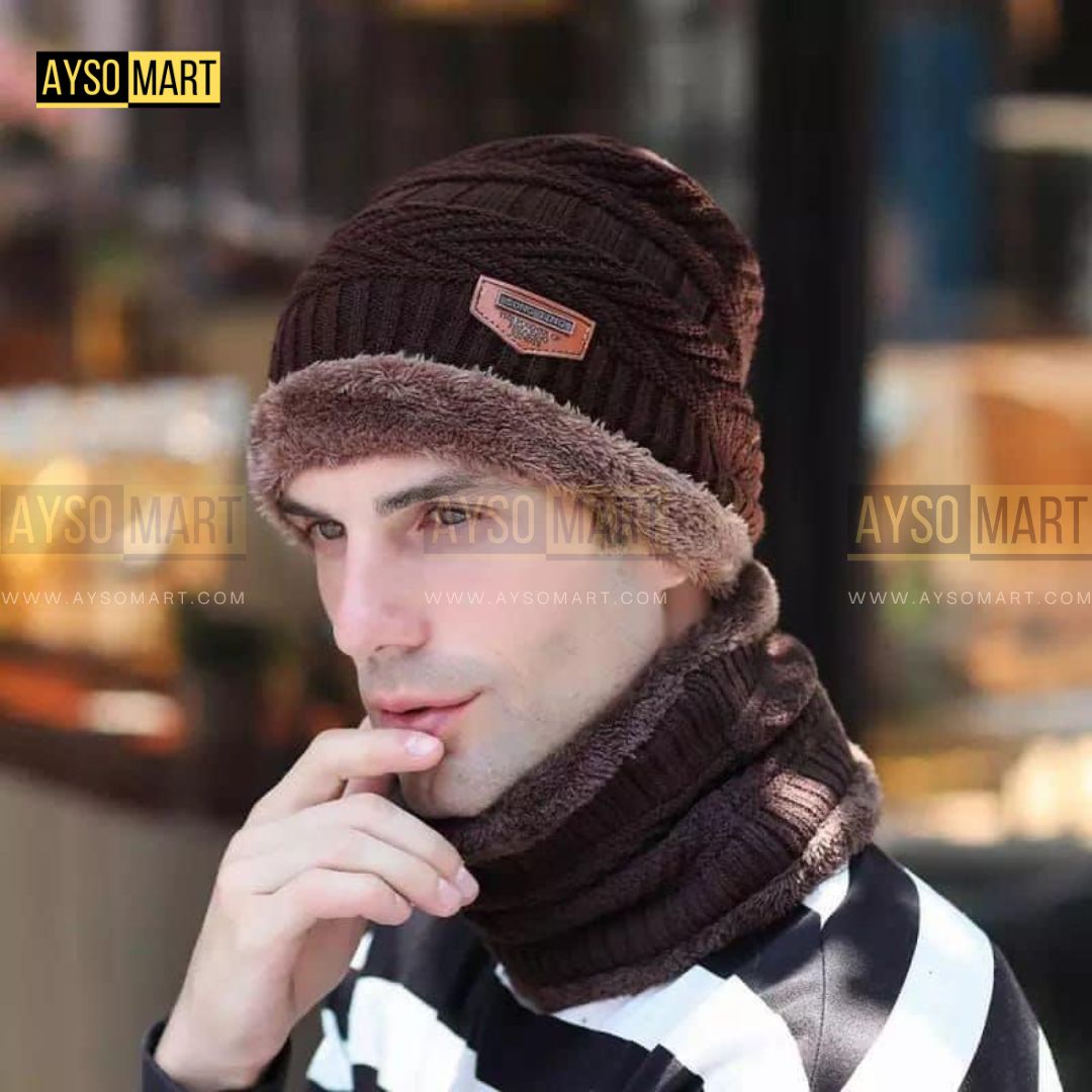 Beanie Wool Cap With Neck Warmer Unisex