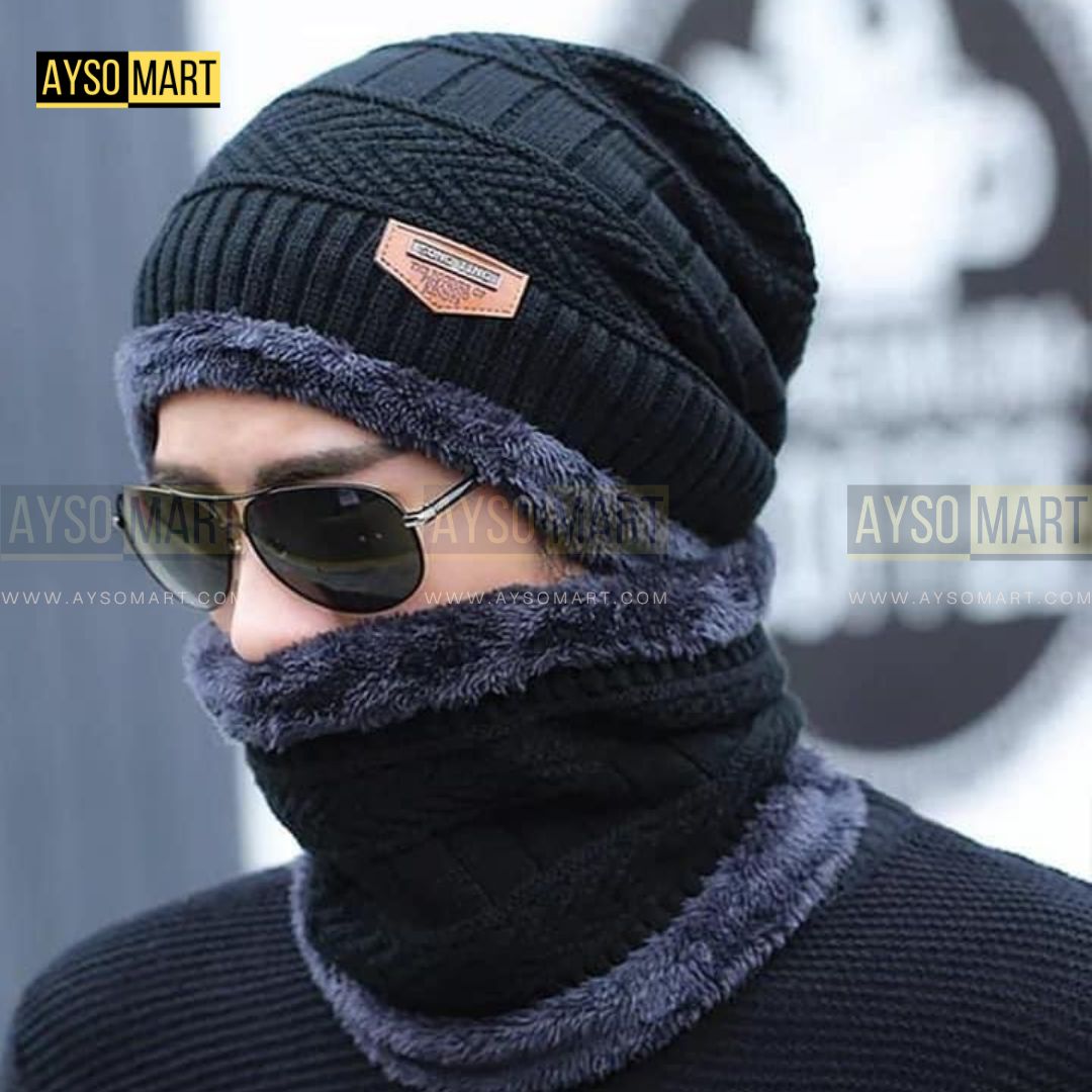 Beanie Wool Cap With Neck Warmer Unisex