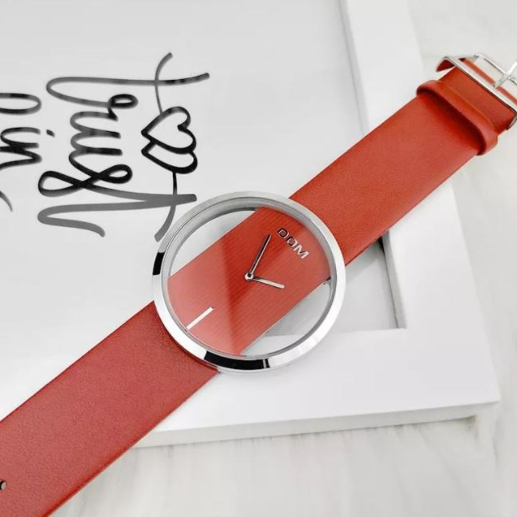 DOM Original Brand 100% Most Elegant Red Watch Genuine Leather Strap For Women