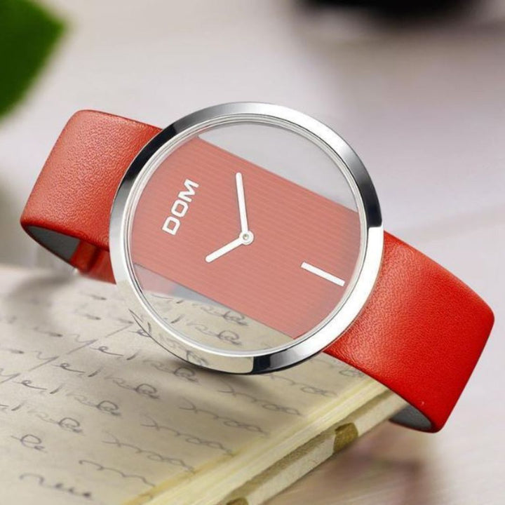 DOM Original Brand 100% Most Elegant Red Watch Genuine Leather Strap For Women