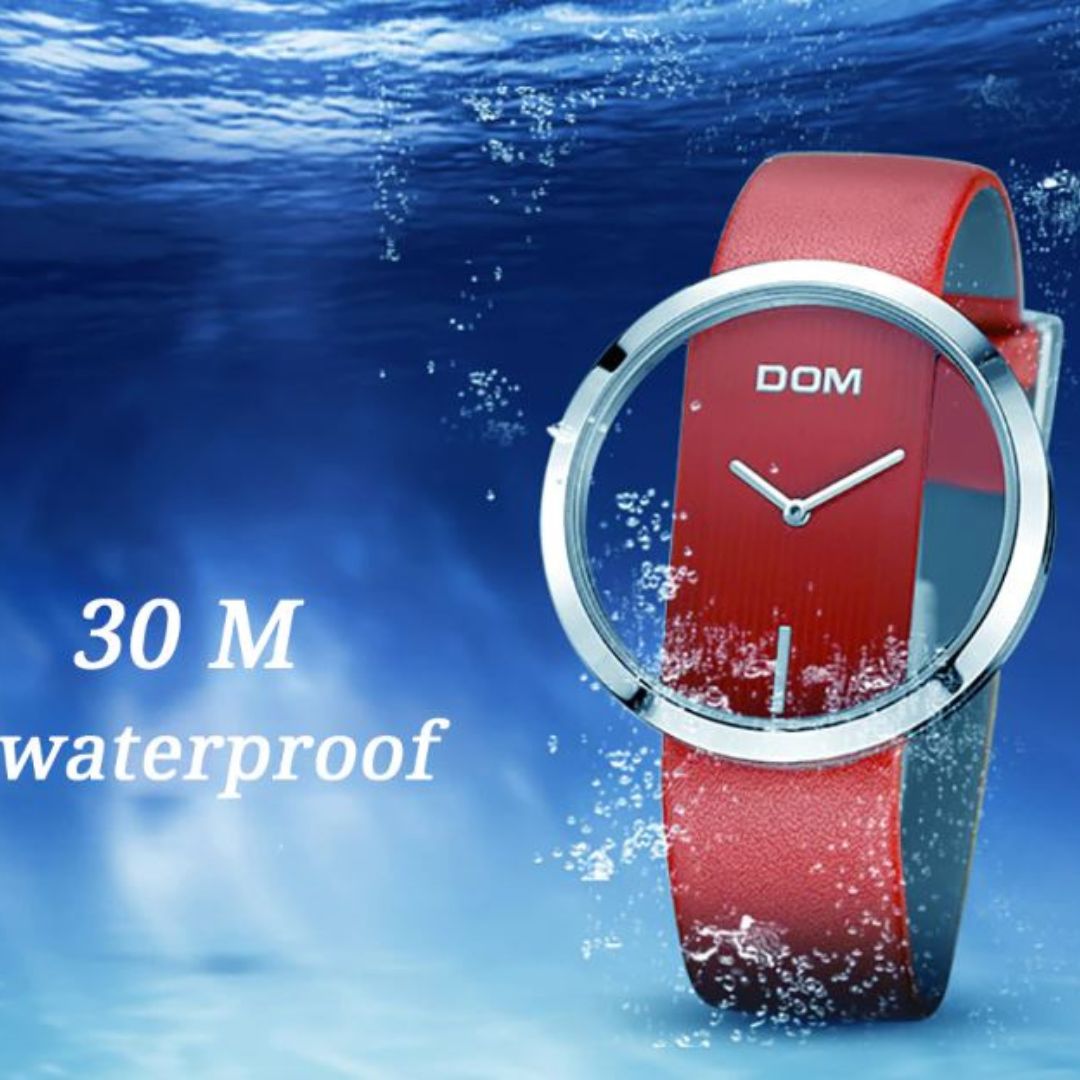 DOM Original Brand 100% Most Elegant Red Watch Genuine Leather Strap For Women