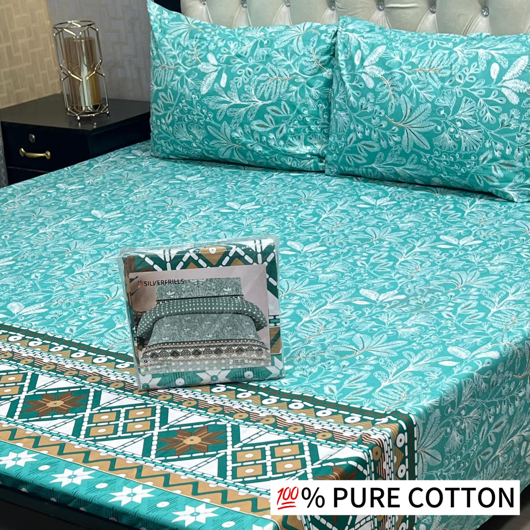 Pure Cotton bedsheet 3pcs Aqua Bloom
