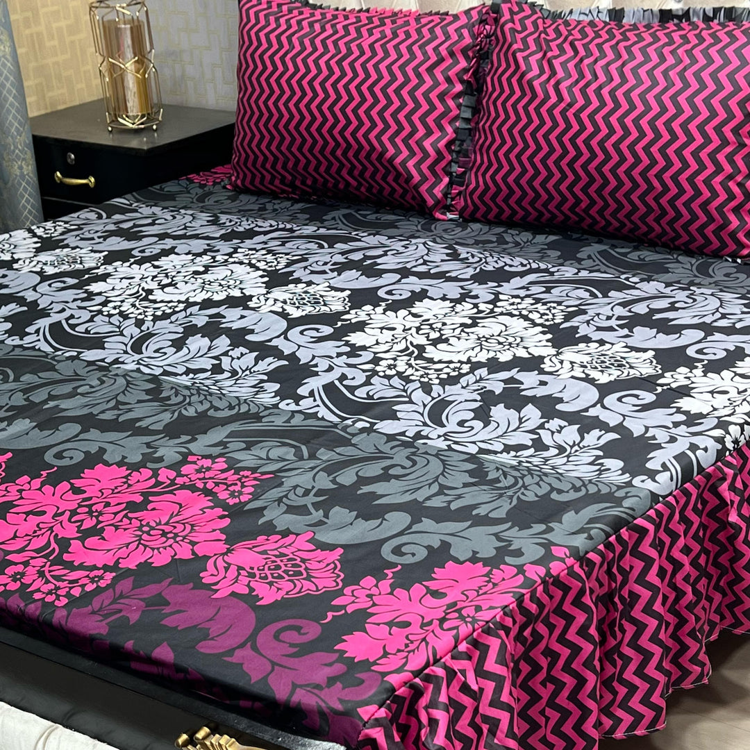 Luxury Cotton Salonica Double Bed Frill Bedsheet Fuchsia Baroque Bliss