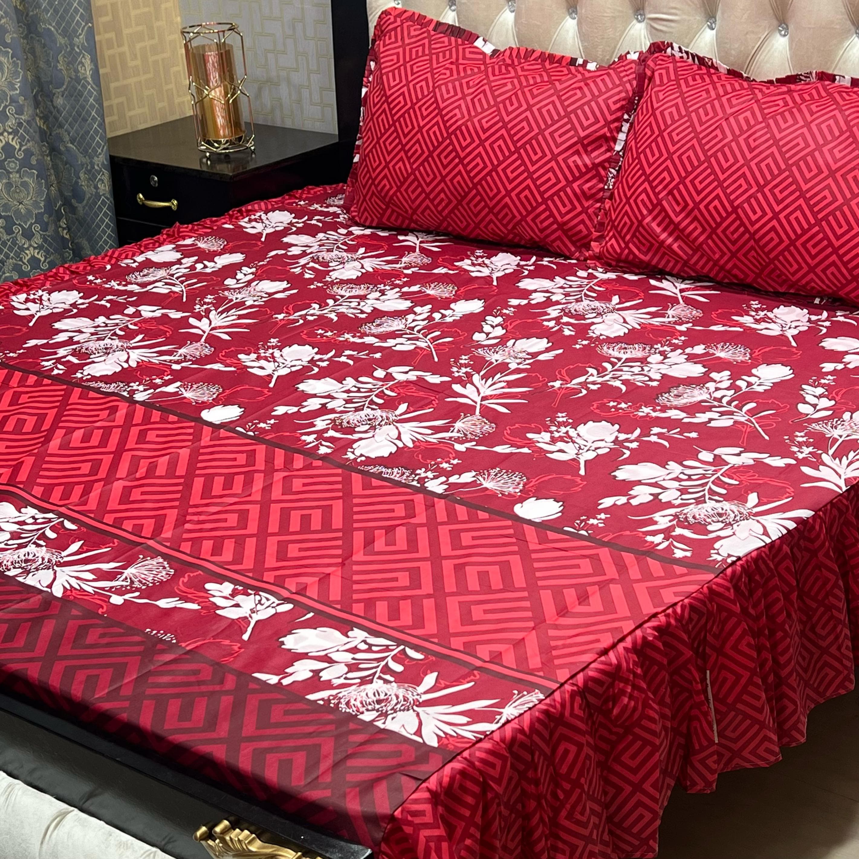 Luxury Cotton Salonica Double Bed Frill Bedsheet Passion Petal Frill