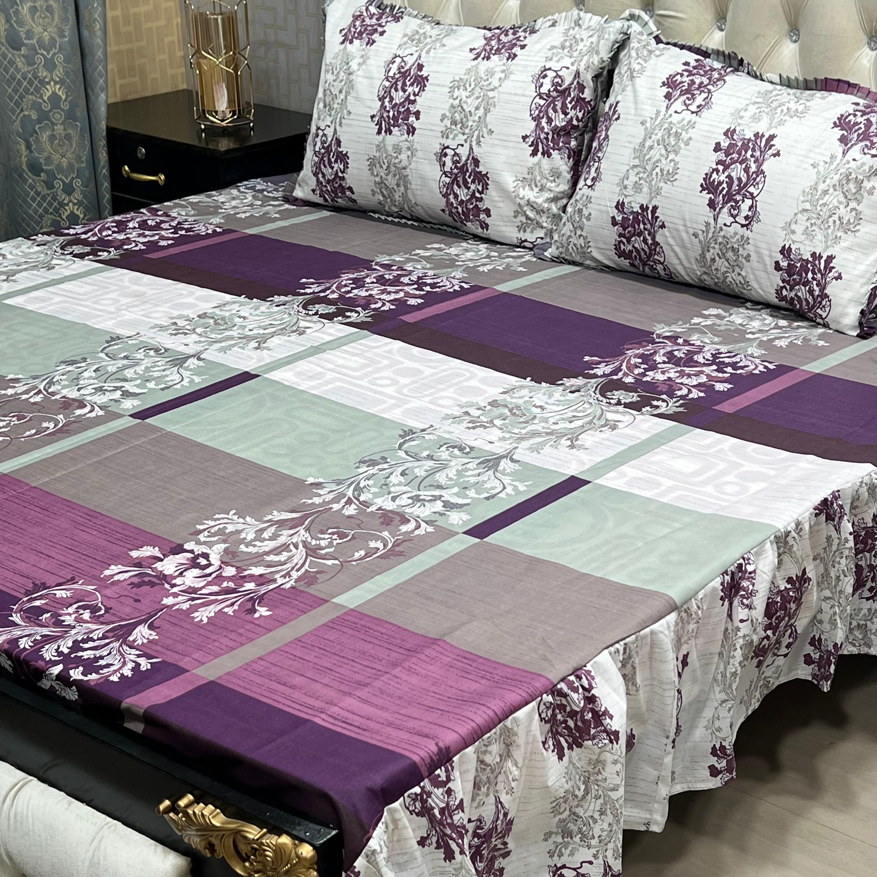 Luxury Cotton Salonica Double Bed Frill Bedsheet Grapevine Gala Frill