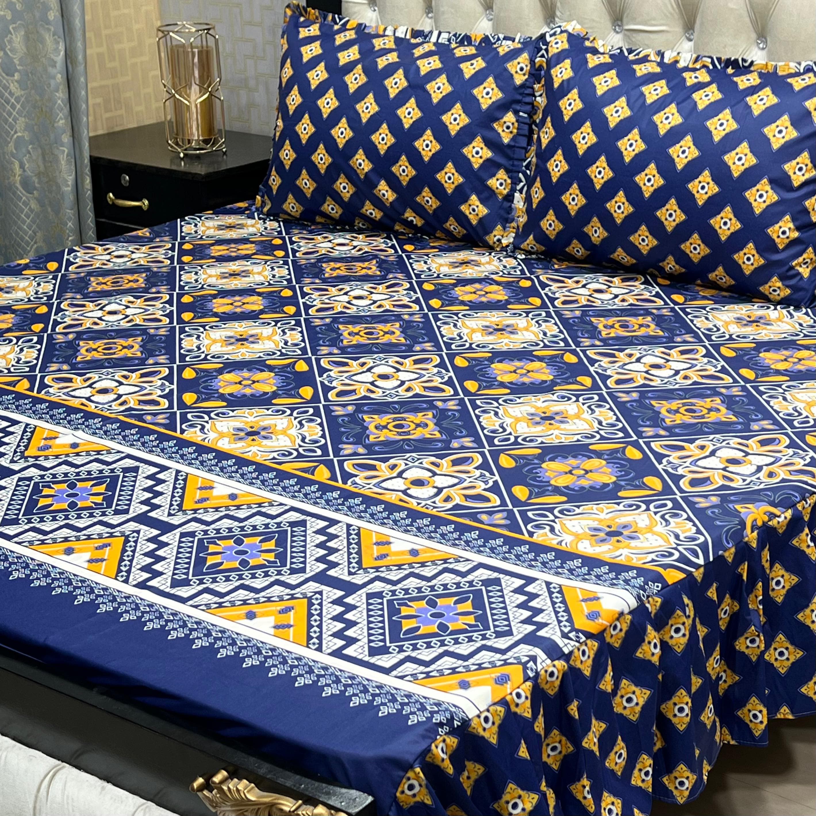 Luxury Cotton Salonica Double Bed Frill Bedsheet Oceanic Opulence Frill
