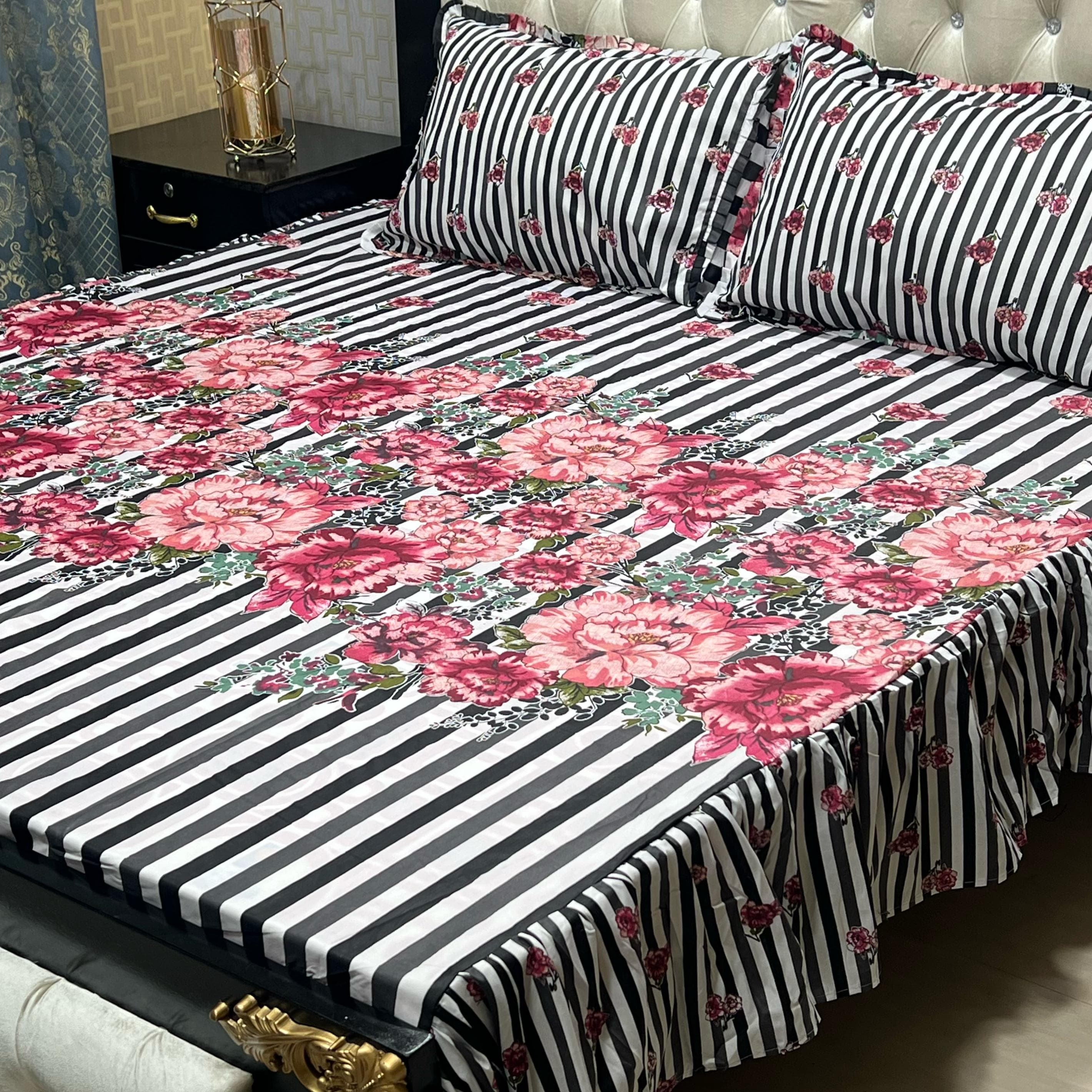 Luxury Cotton Salonica Double Bed Frill Bedsheet Urban Floral Frill
