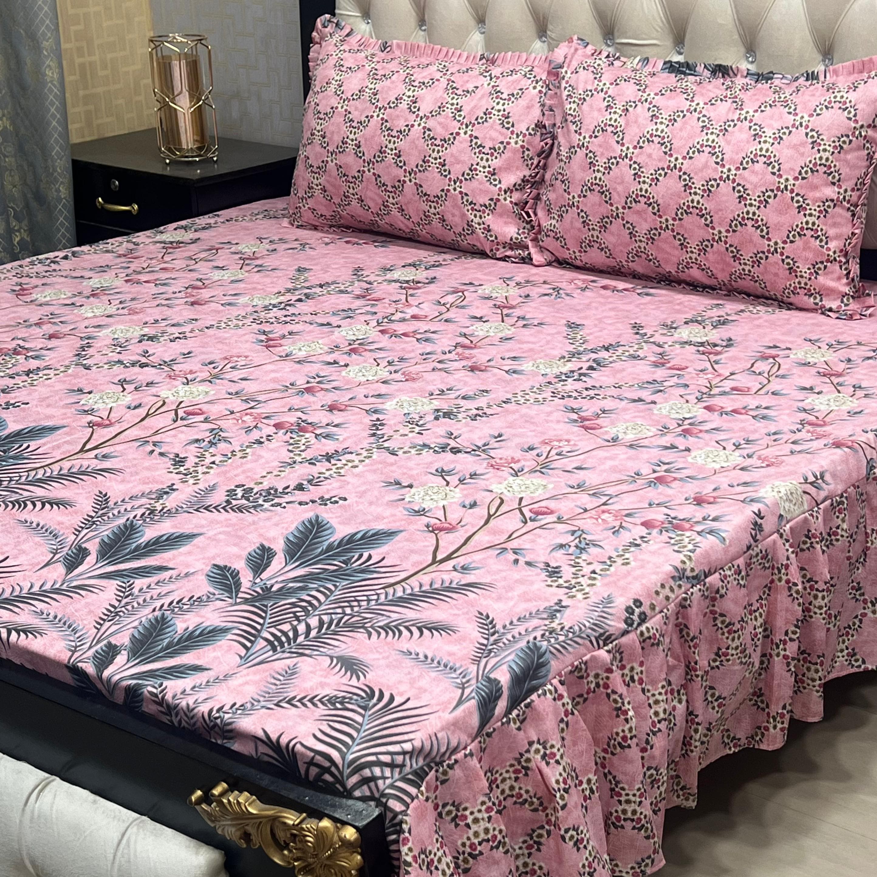 Luxury Cotton Salonica Double Bed Frill Bedsheet Fairy Tale Flora Frill