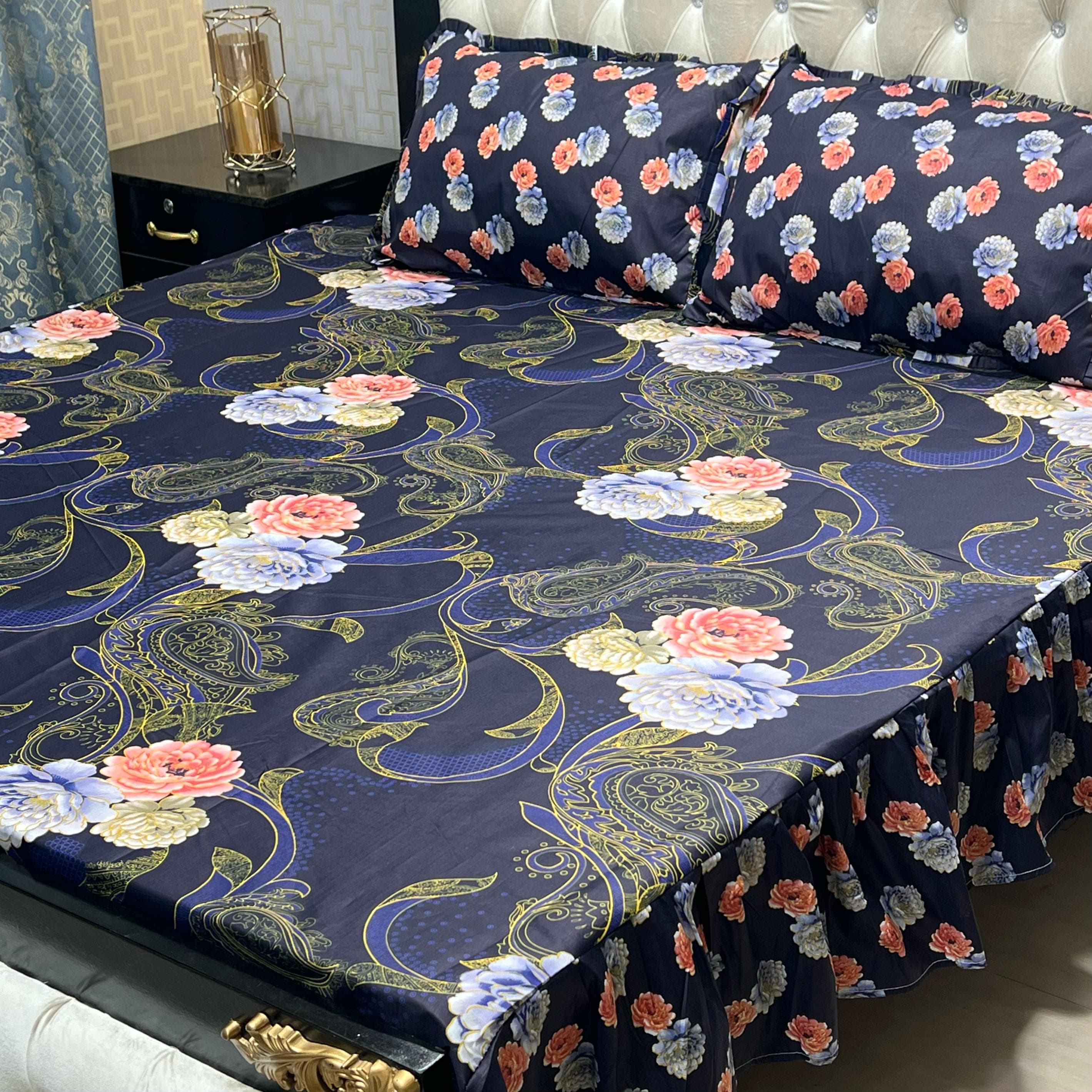 Luxury Cotton Salonica Double Bed Frill Bedsheet Mystic Garden Frill