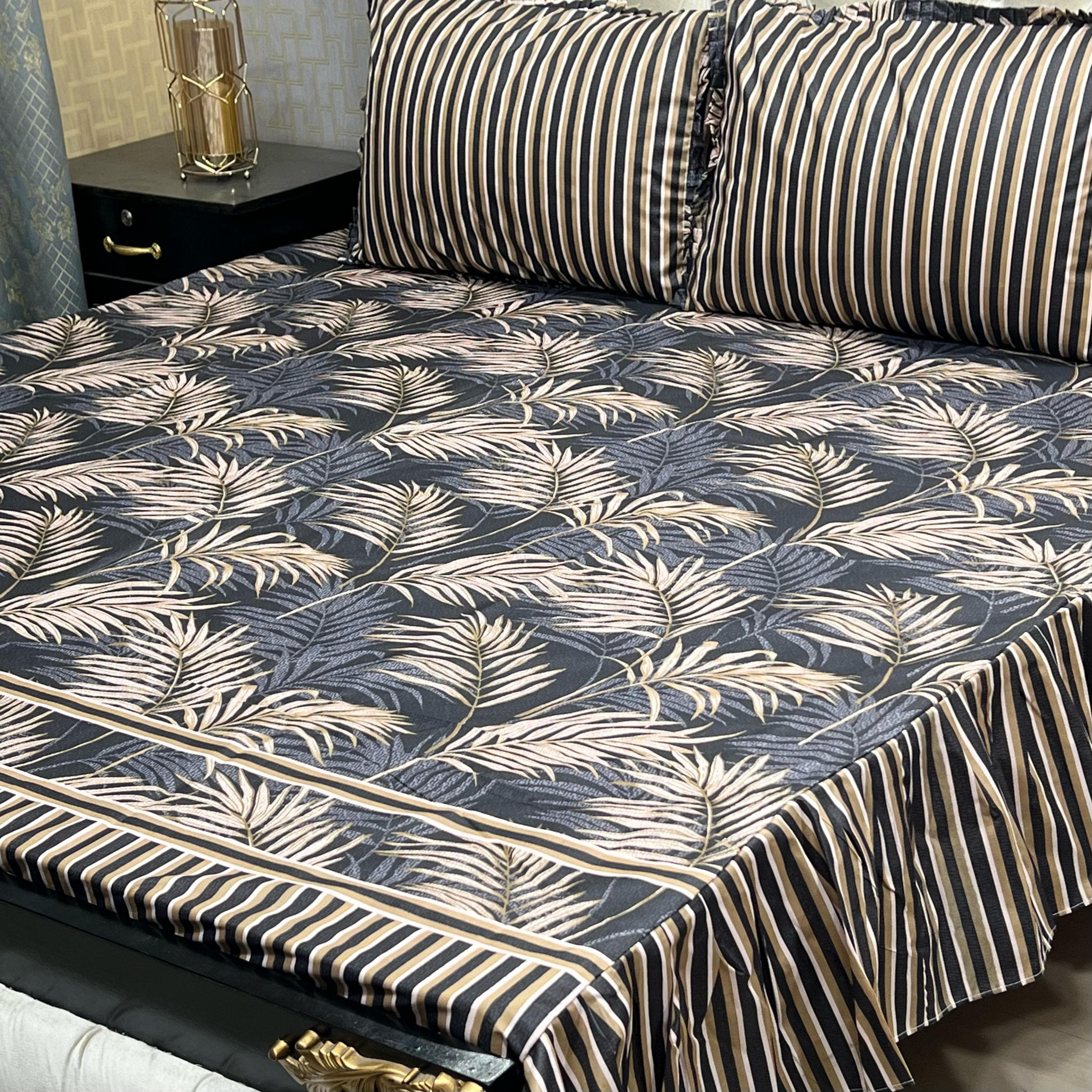 Luxury Cotton Salonica Double Bed Frill Bedsheet Forest Night Frill
