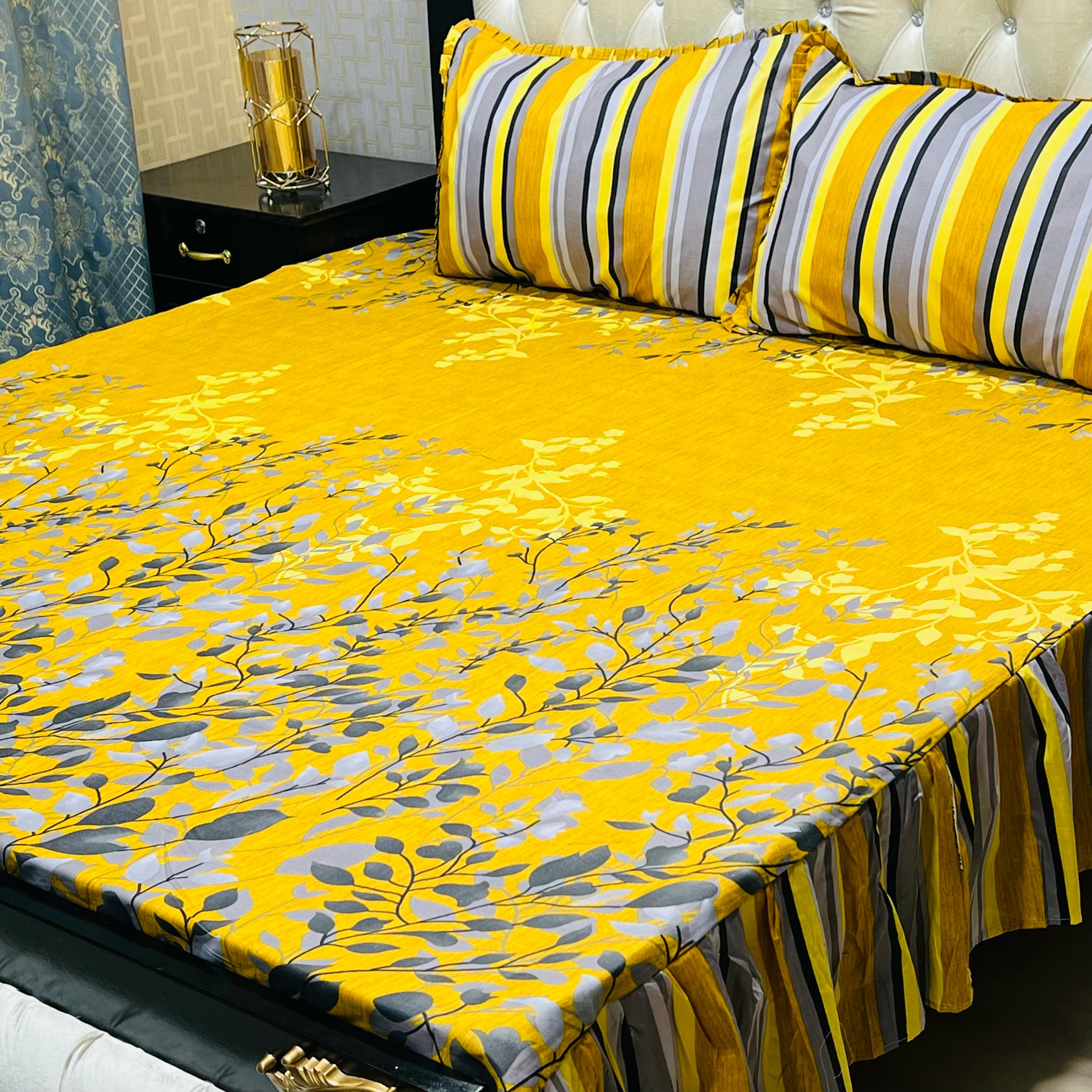 Luxury Cotton Salonica Double Bed Frill Bedsheet Sunlit Meadow Frill