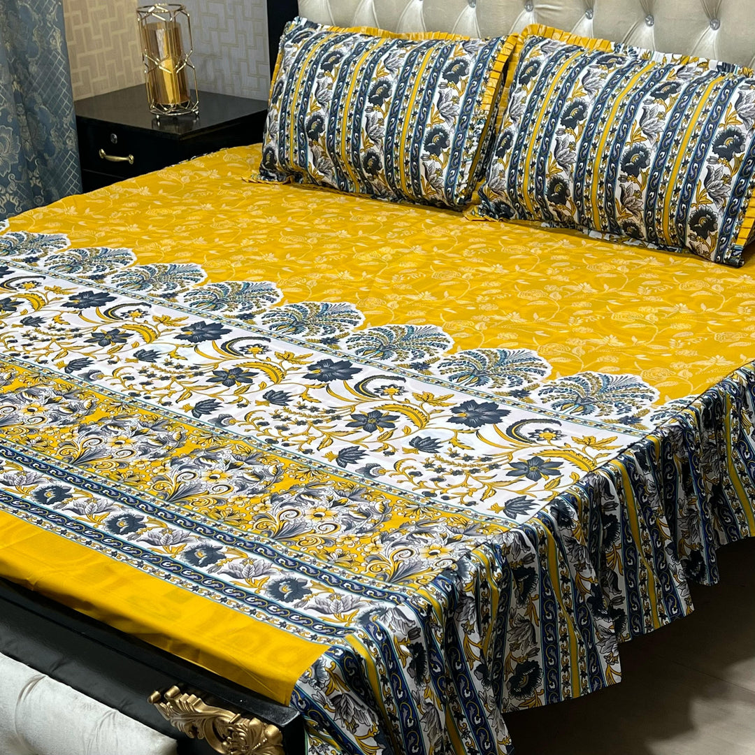 Luxury Cotton Salonica Double Bed Frill Bedsheet Jaipur Sunburst Frill