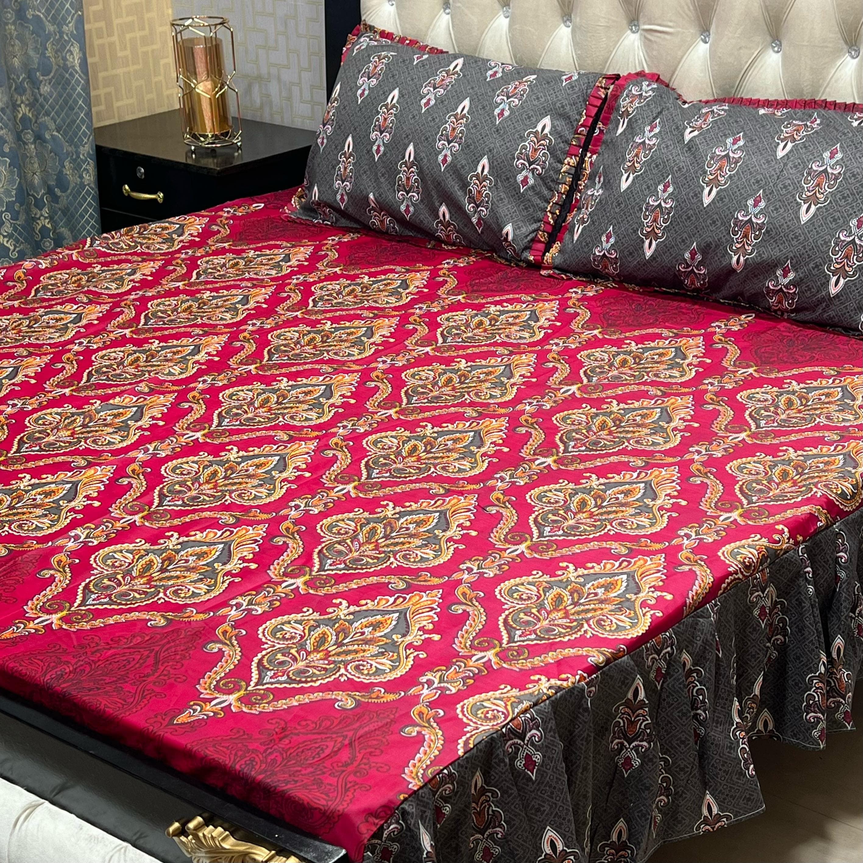 Luxury Cotton Salonica Double Bed Frill Bedsheet Baroque Berry Frill