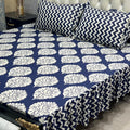 Luxury Cotton Salonica Double Bed Frill Bedsheet Oceanic Damask Frill