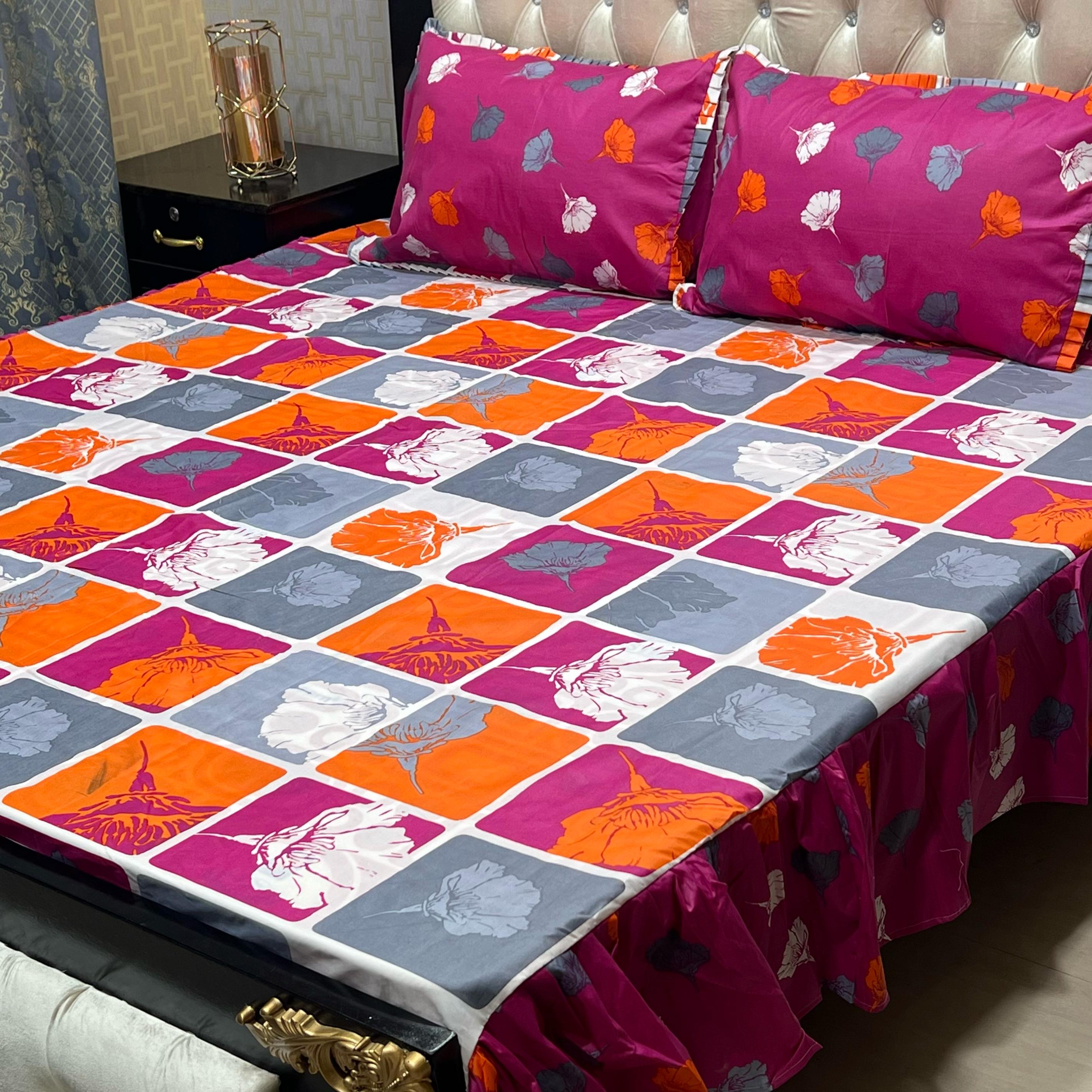 Luxury Cotton Salonica Double Bed Frill Bedsheet Pop Art Petal Frill