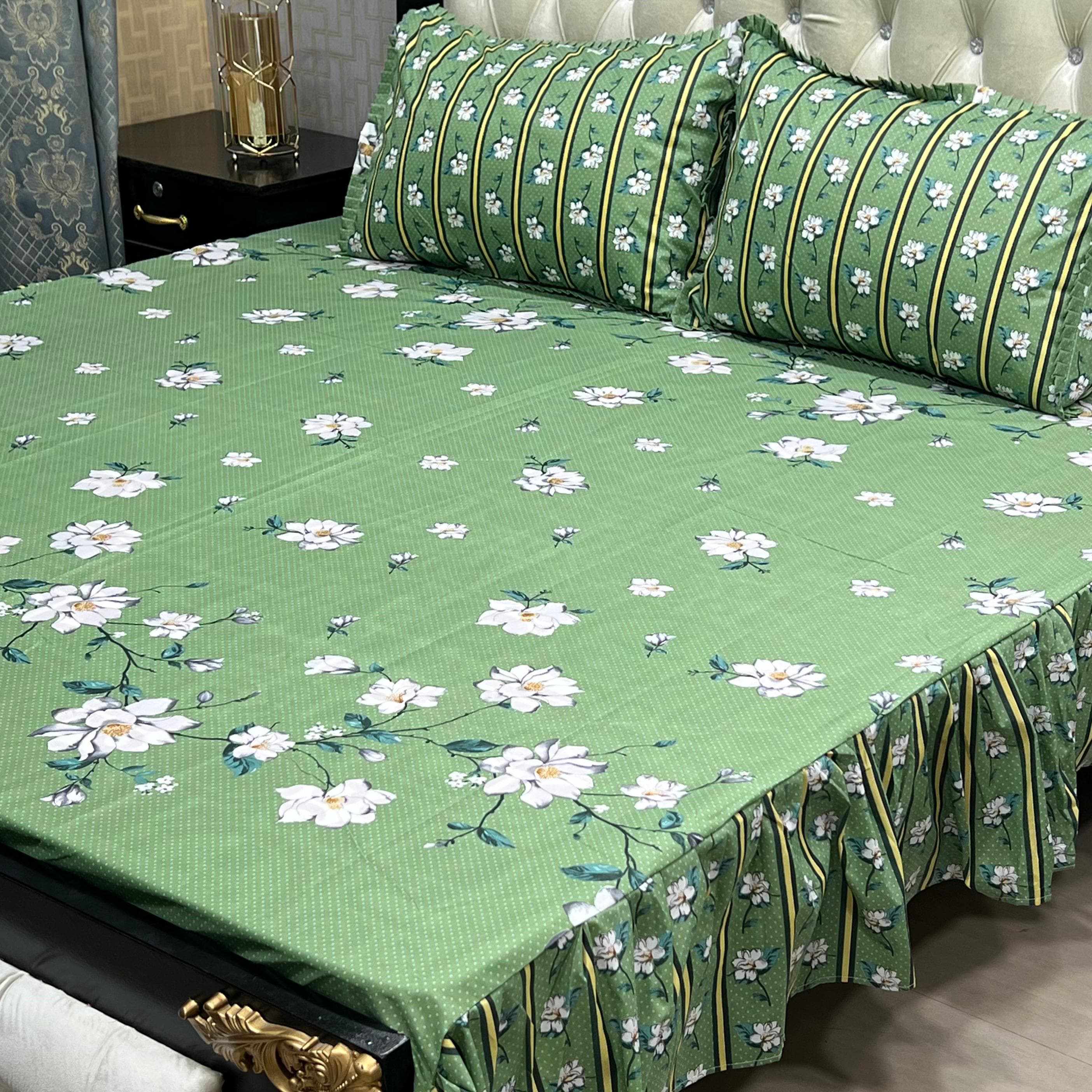 Luxury Cotton Salonica Double Bed Frill Bedsheet Lush Floral Frill