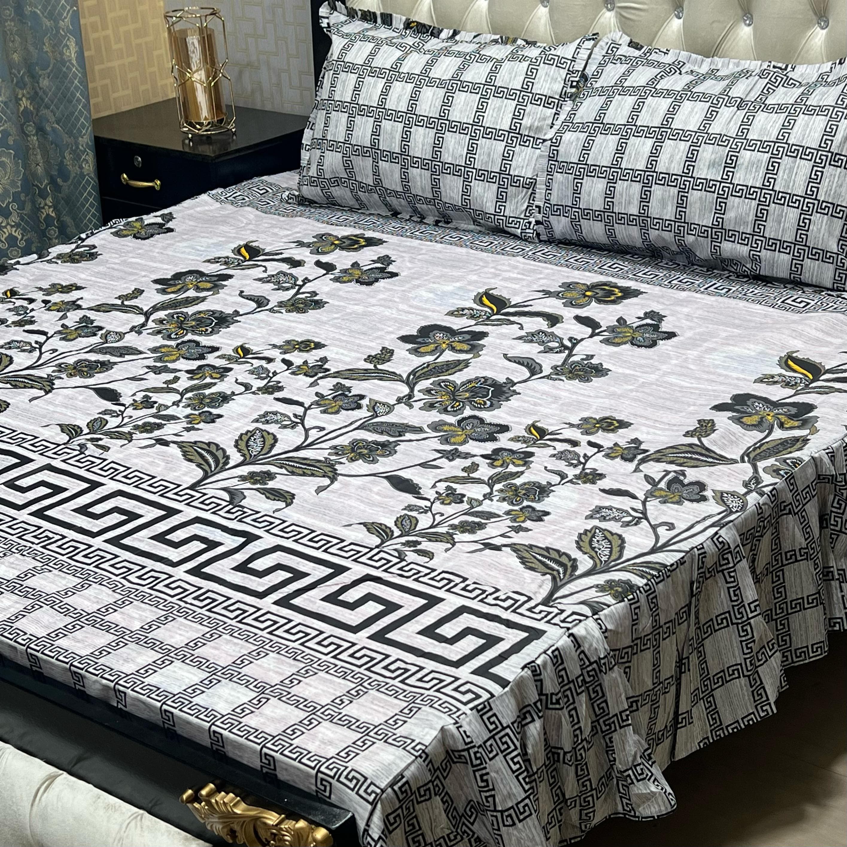 Luxury Cotton Salonica Double Bed Frill Bedsheet Urban Floral Frill