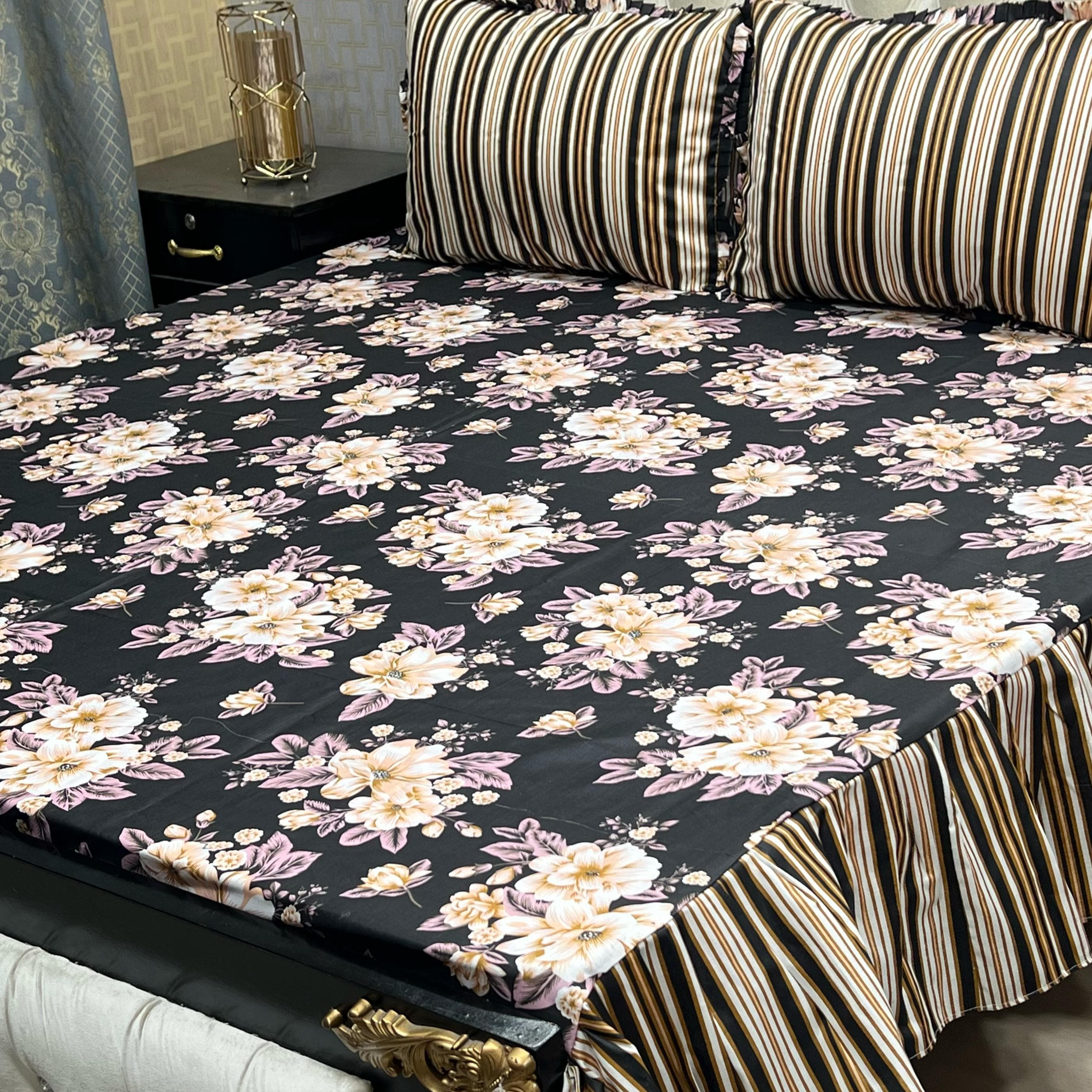 Luxury Cotton Salonica Double Bed Frill Bedsheet Twilight Petal Frill