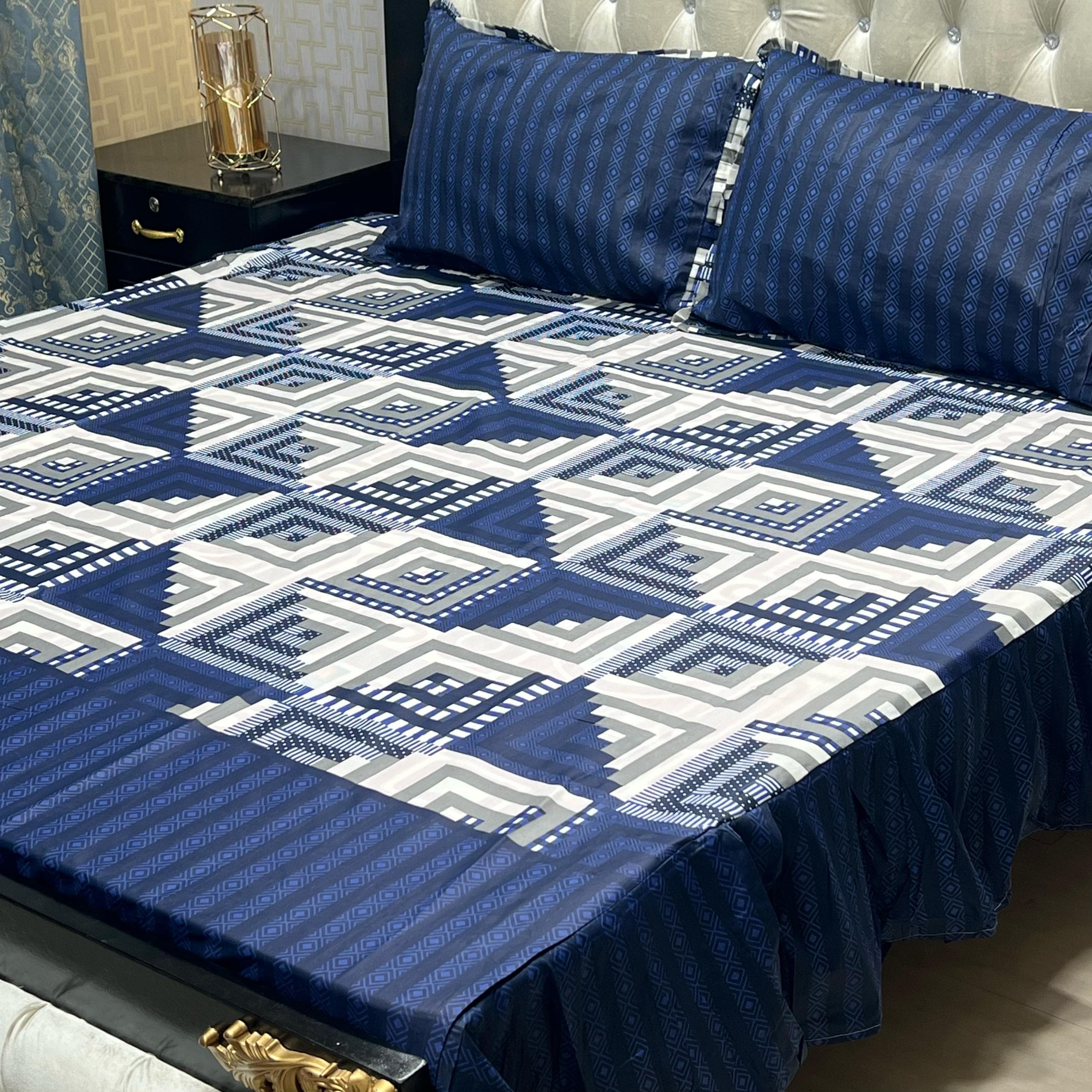 Luxury Cotton Salonica Double Bed Frill Bedsheet Forest Echo Frill