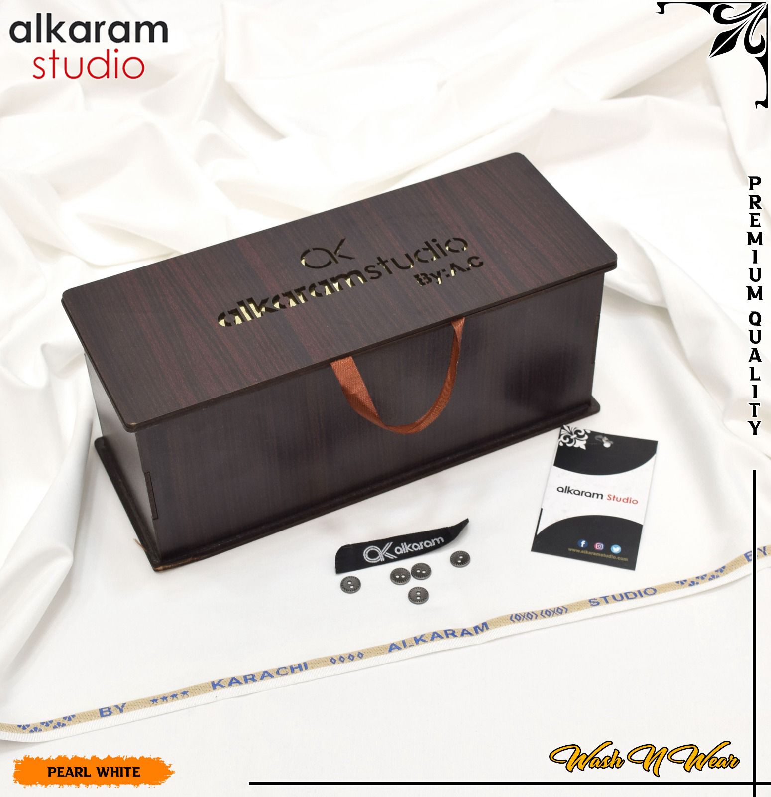 Carnivals Wash&Wear Boski Fabric for Men By Al-Karam in Wooden Box Alkaram Lumina