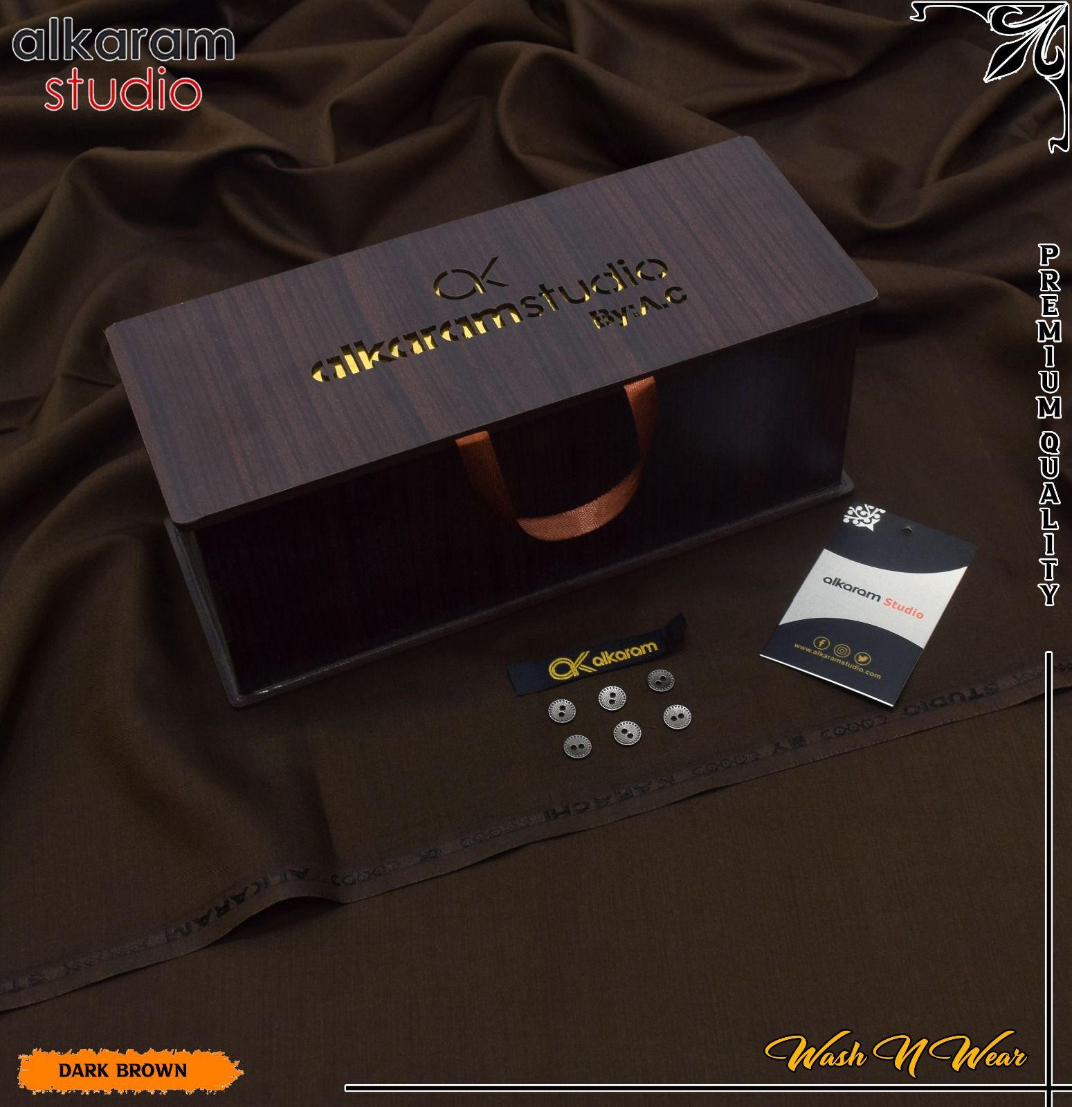 Carnivals Wash&Wear Boski Fabric for Men By Al-Karam in Wooden Box Umber Shadow