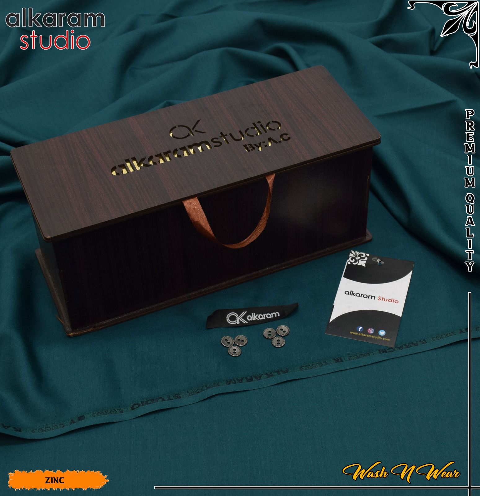 Carnivals Wash&Wear Boski Fabric for Men By Al-Karam in Wooden Box Alkaram Metropolitan Blue