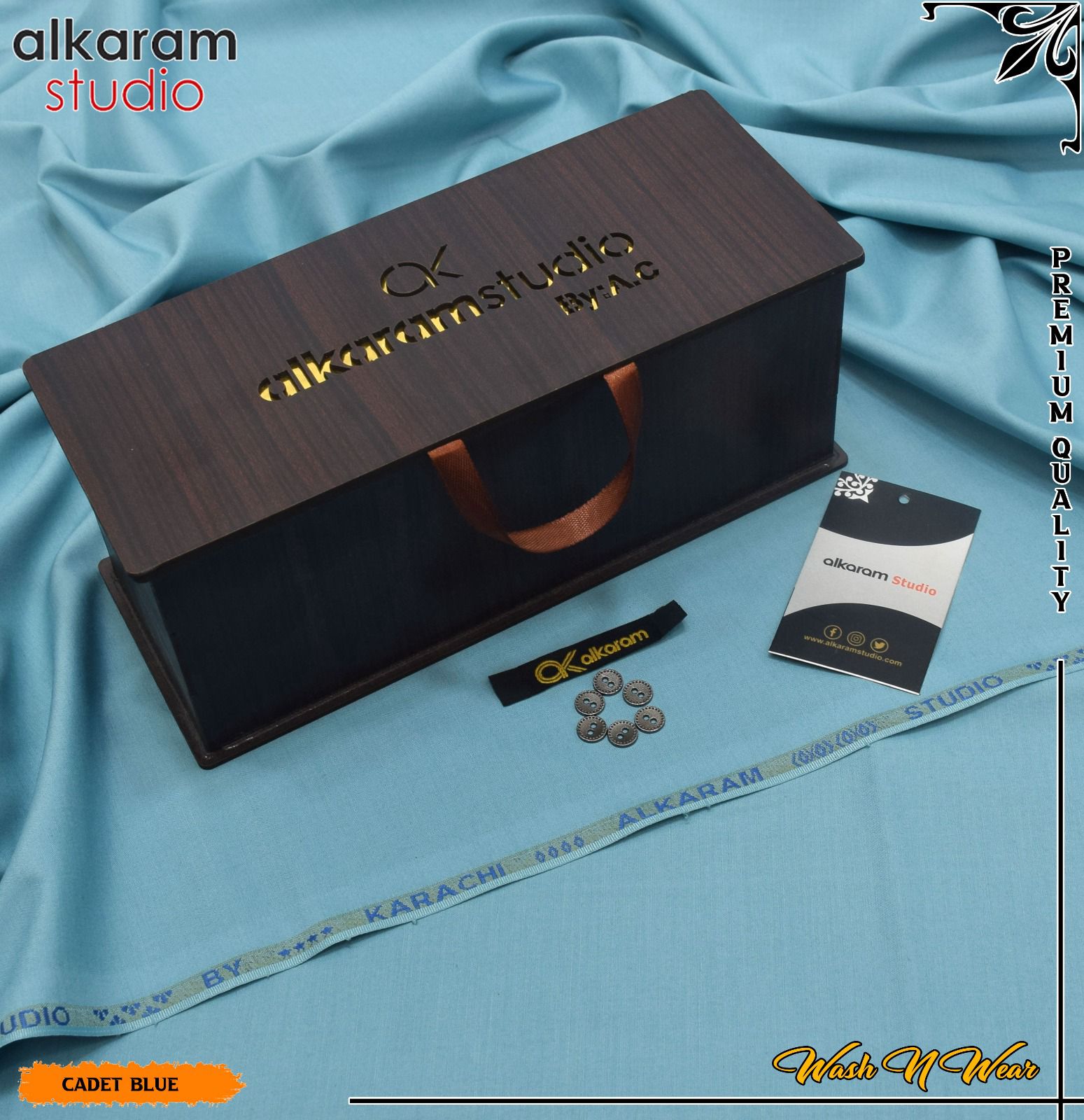 Carnivals Wash&Wear Boski Fabric for Men By Al-Karam in Wooden Box Skyline Mist