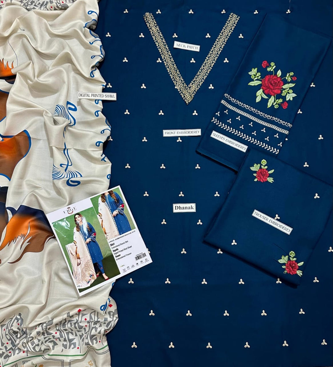 URGE Embroidered Dhanak Fency 3pcs Vol 0100