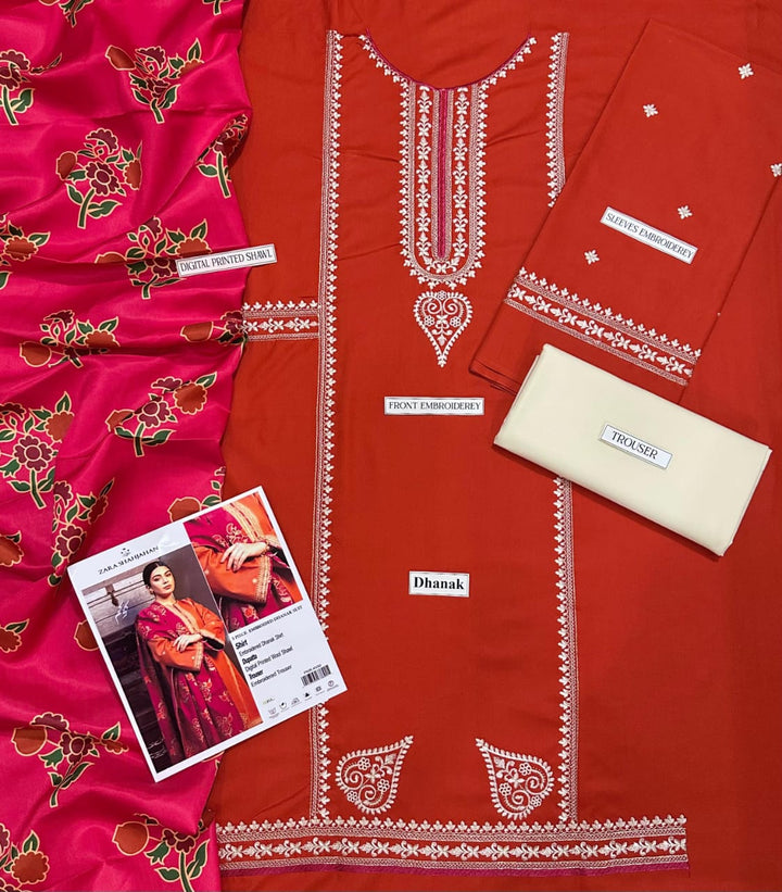 ZARA SHAHJAHAN Embroidered Dhanak Fency 3pcs Vol 0104