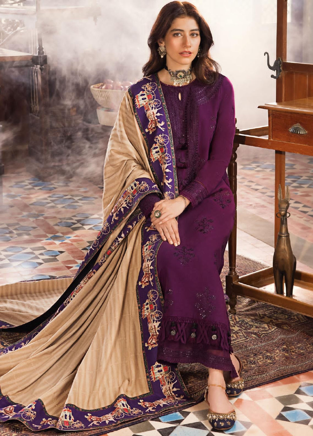 ASIMJOFA Embroidered Dhanak Fency 3pcs Vol 0104