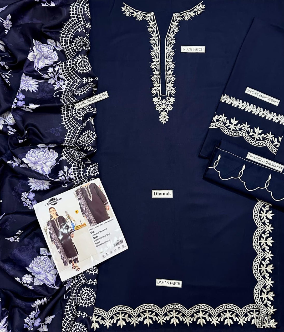 CROSS STITCH Embroidered Dhanak Fency 3pcs Vol 0108