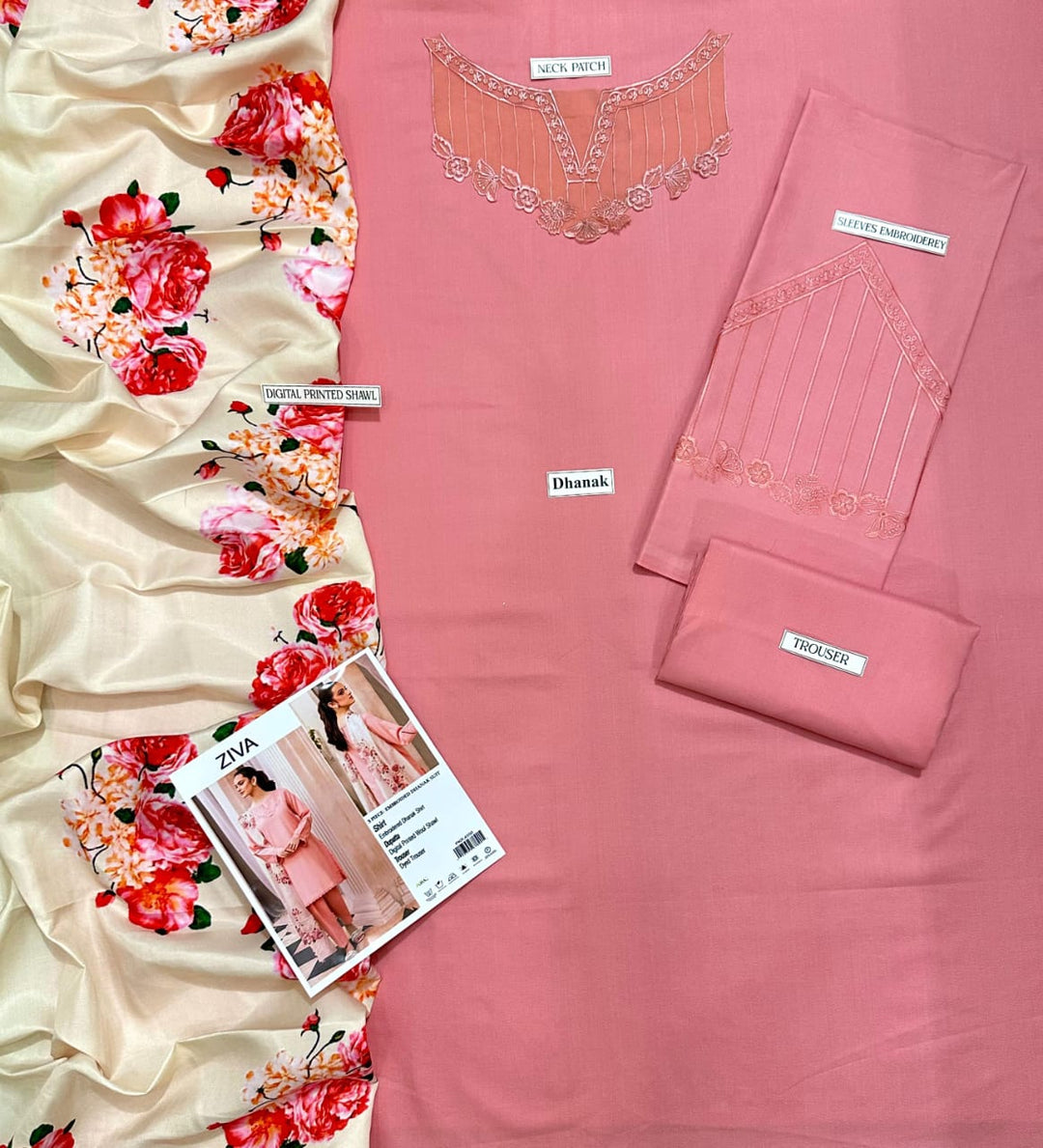 ZIVA Embroidered Dhanak Fency 3pcs Vol 0115