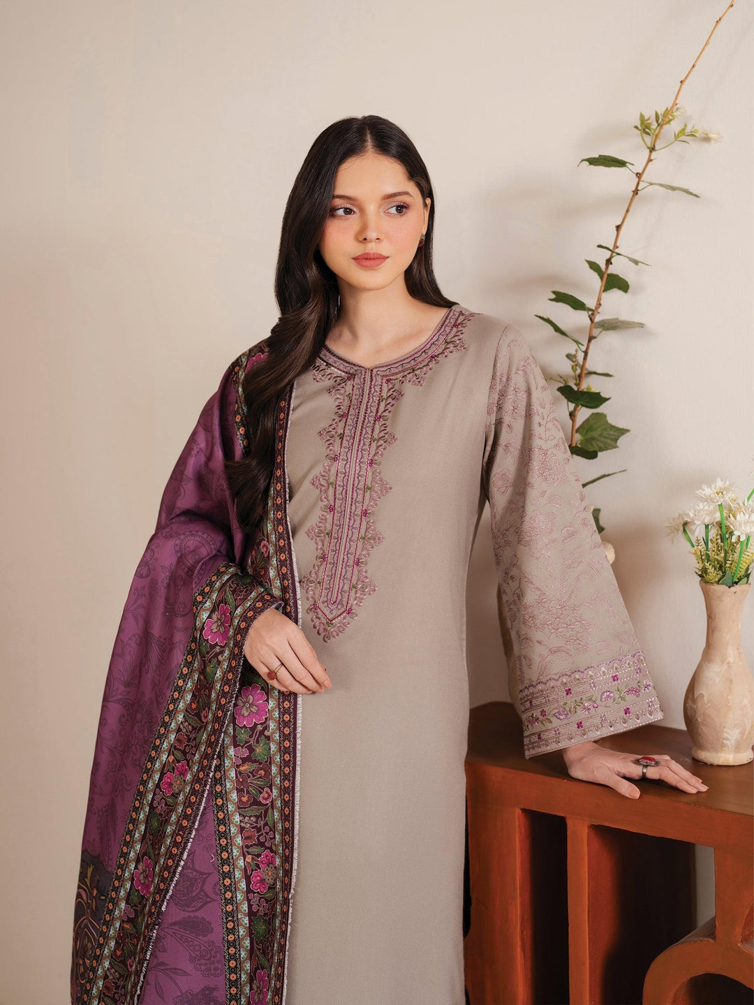 GARNET Embroidered Dhanak Fency 3pcs Vol 0120