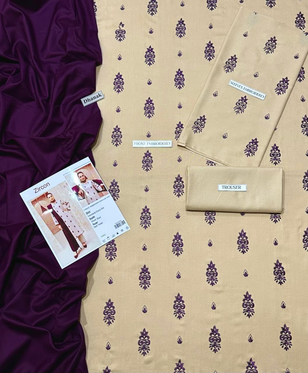 ZIRCON Embroidered Dhanak Fency 3pcs Vol 0122