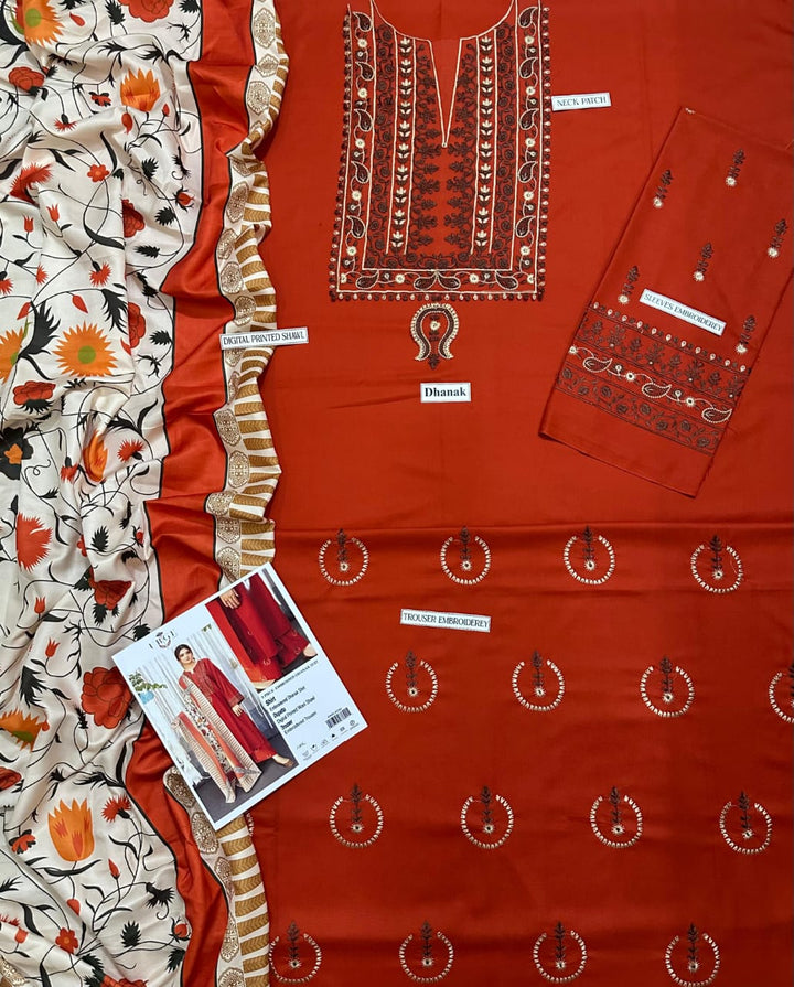 URGE Embroidered Dhanak Fency 3pcs Vol 0123