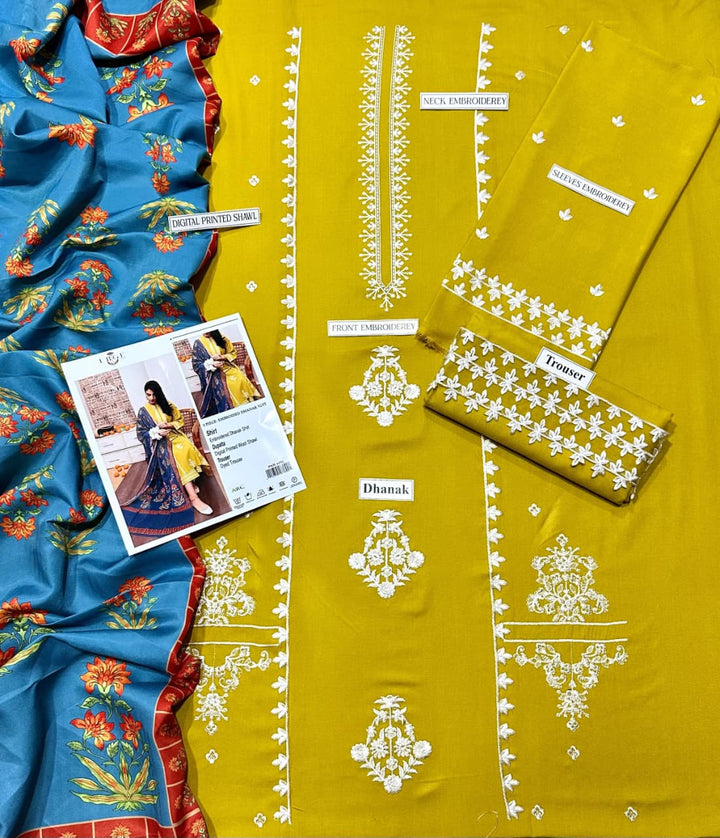 URGE Embroidered Dhanak Fency 3pcs Vol 0124