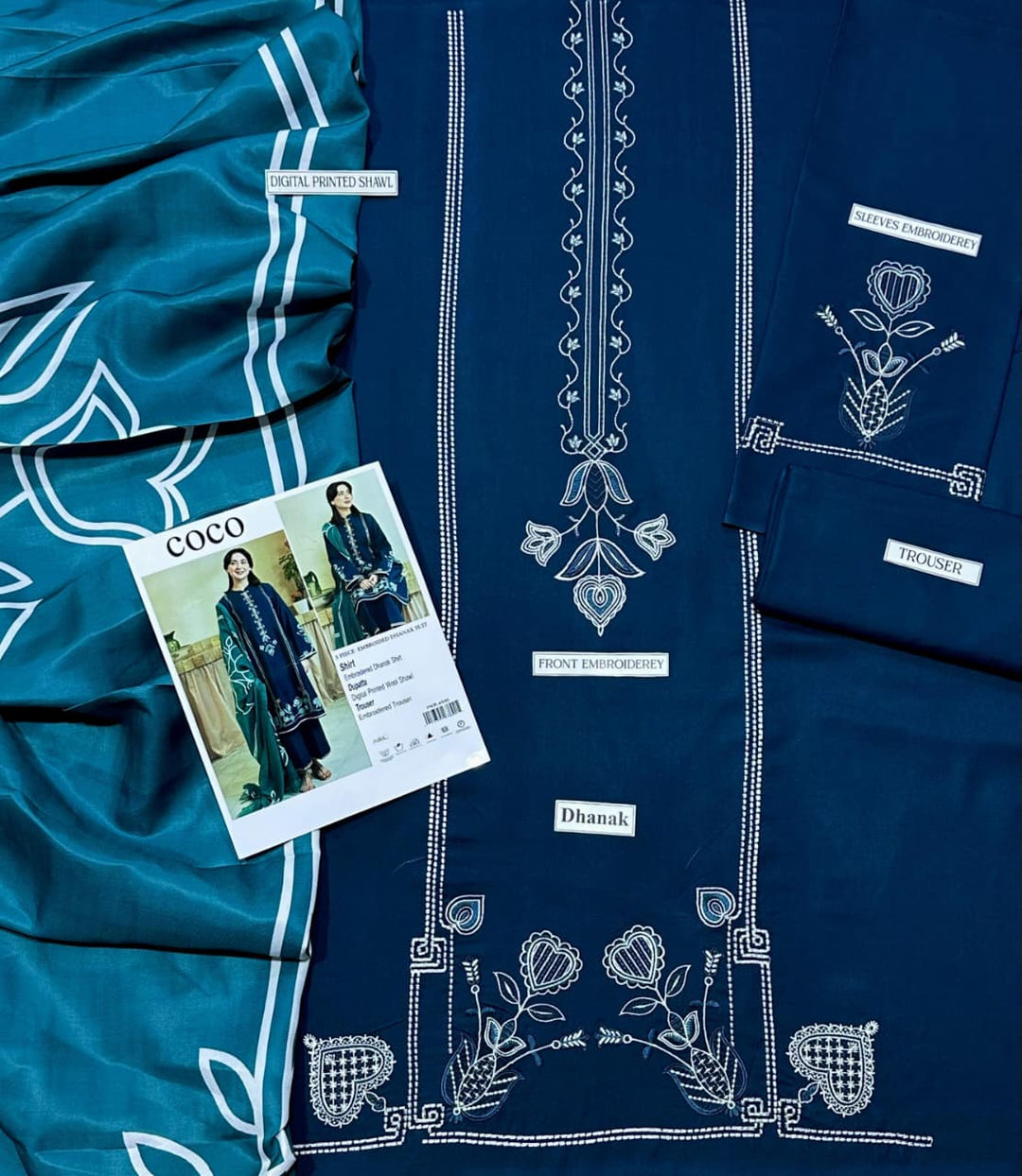 COCO Embroidered Dhanak Fency 3pcs Vol 0129