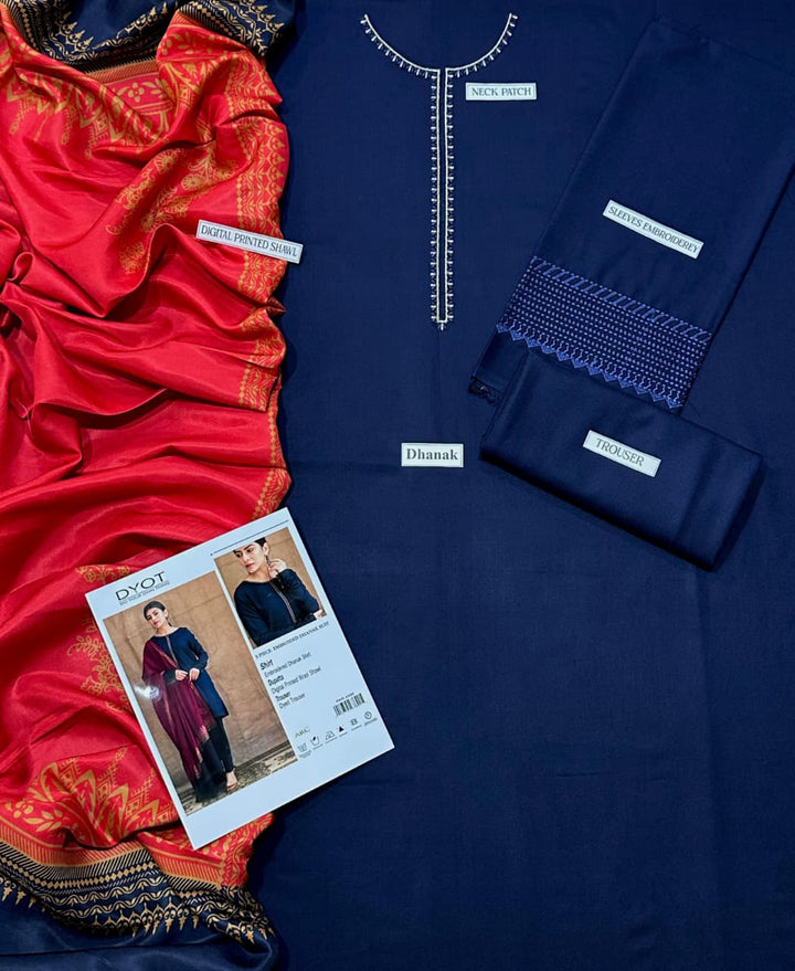 DYOT Embroidered Dhanak Fency 3pcs Vol 0134