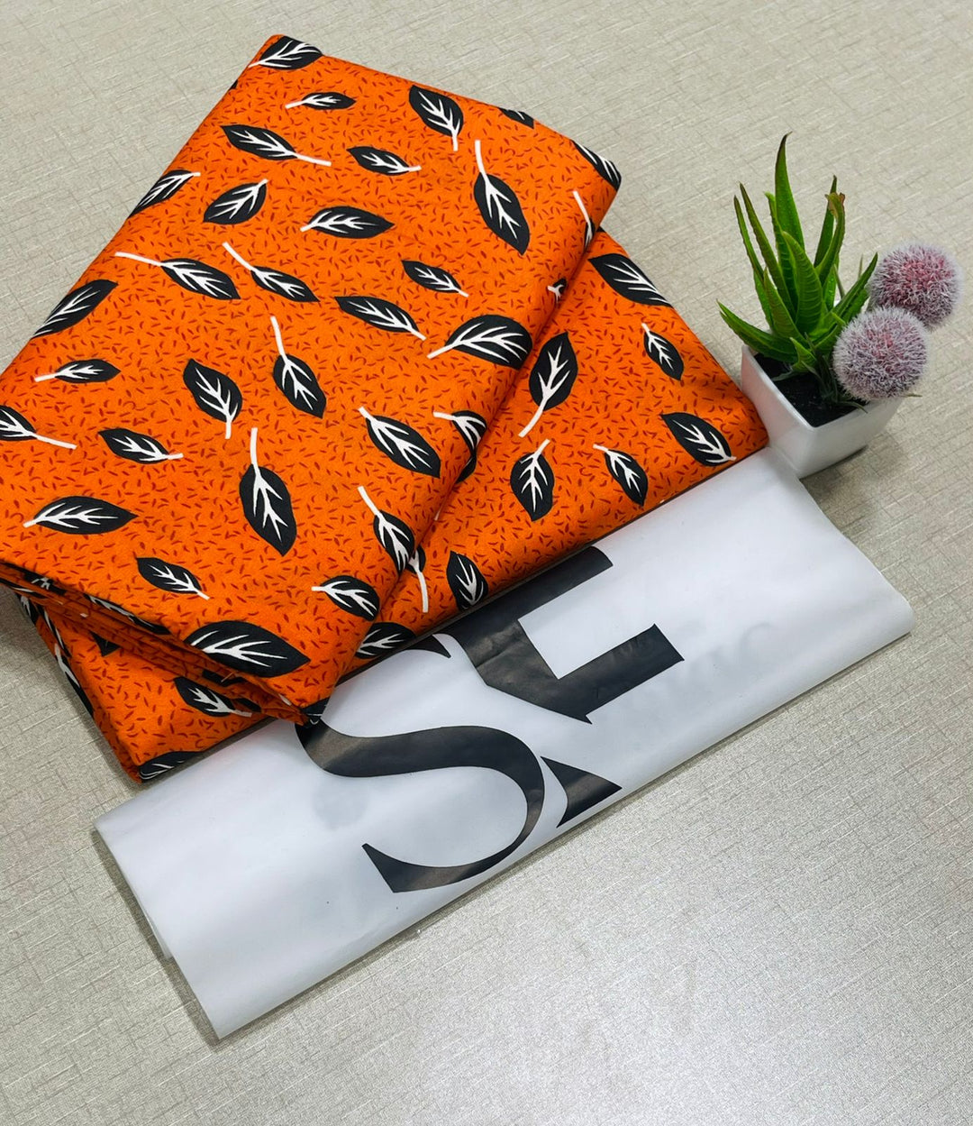 Summer Cotton All over 2pcs Premium Nordic Leaf Orang