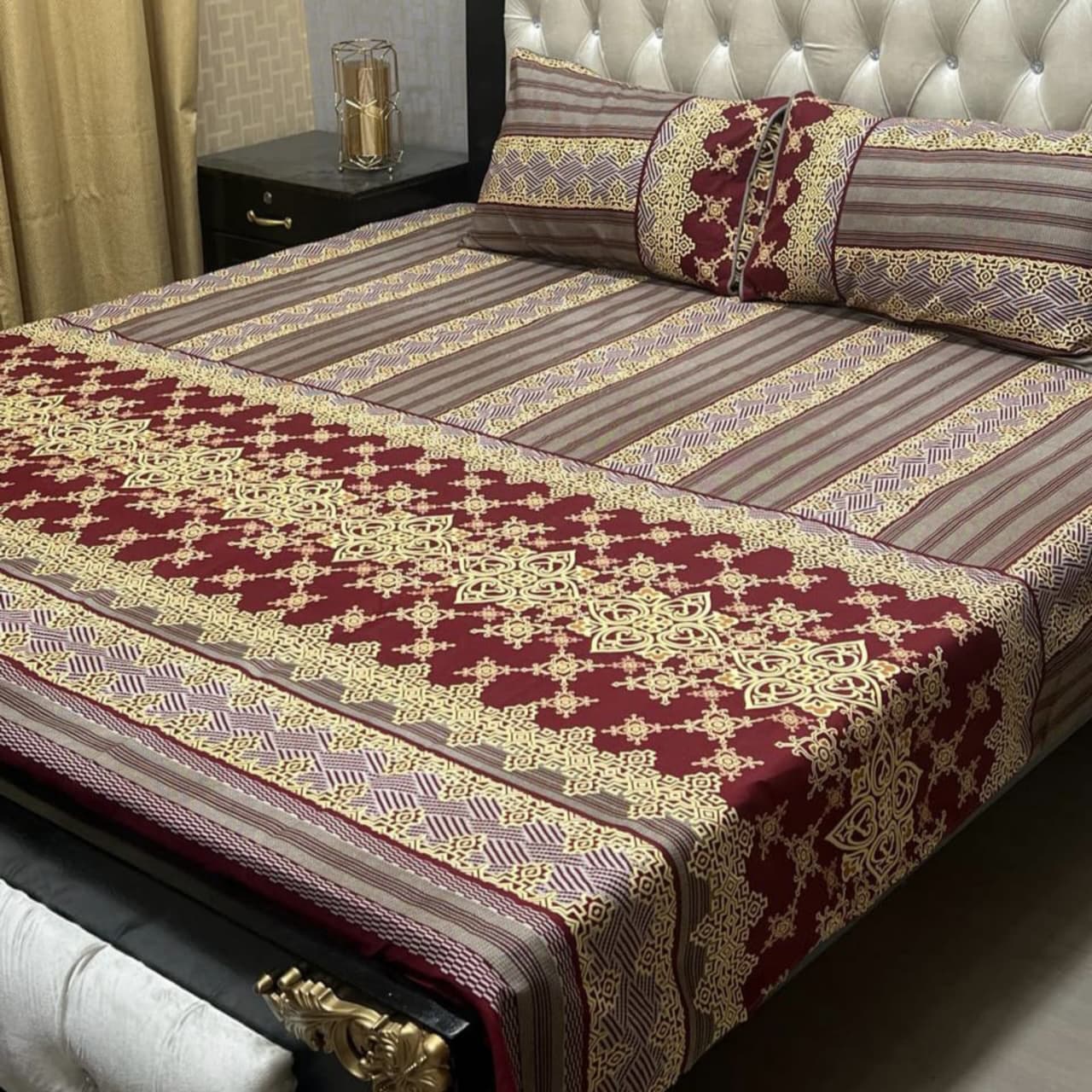 3D Leather Crystal Cotton Bedsheet AM3D-00423