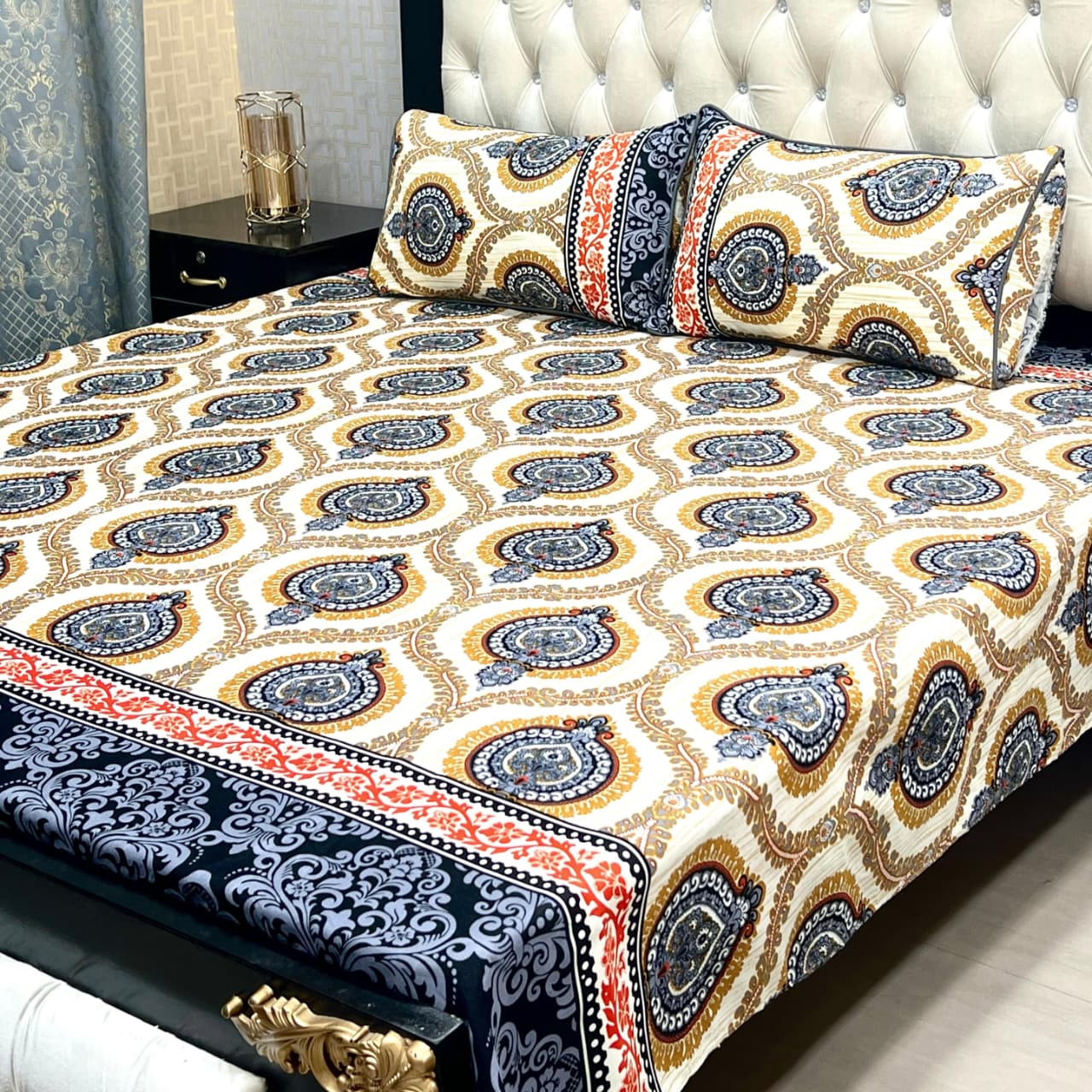 3D Leather Crystal Cotton Bedsheet AM3D-00424